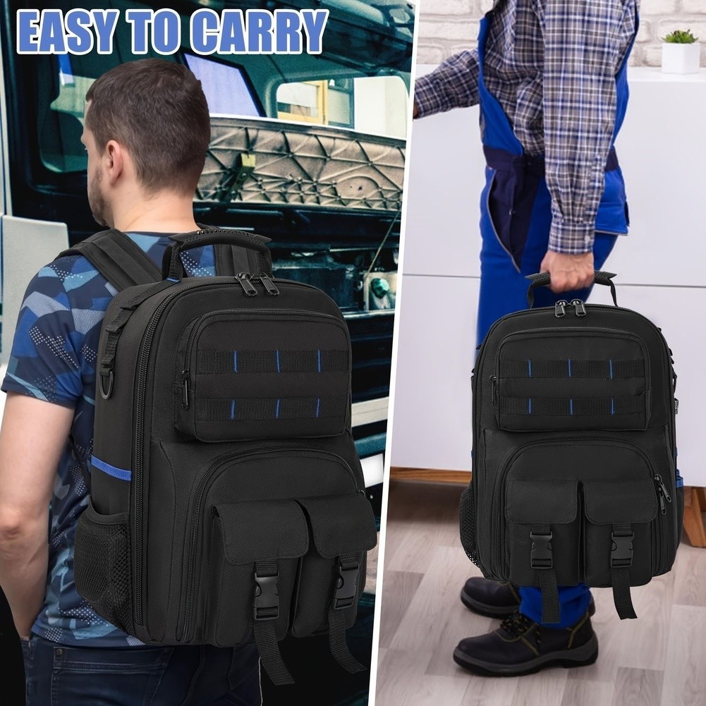 Tool Backpack with Movable Base Plate 30x16x40cm Black Fabric Construction