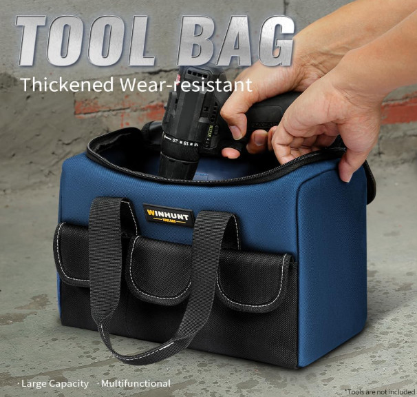 WINHUNT 2-Pack Heavy Duty Tool Bags for Electricians, Plumbers & Household Use