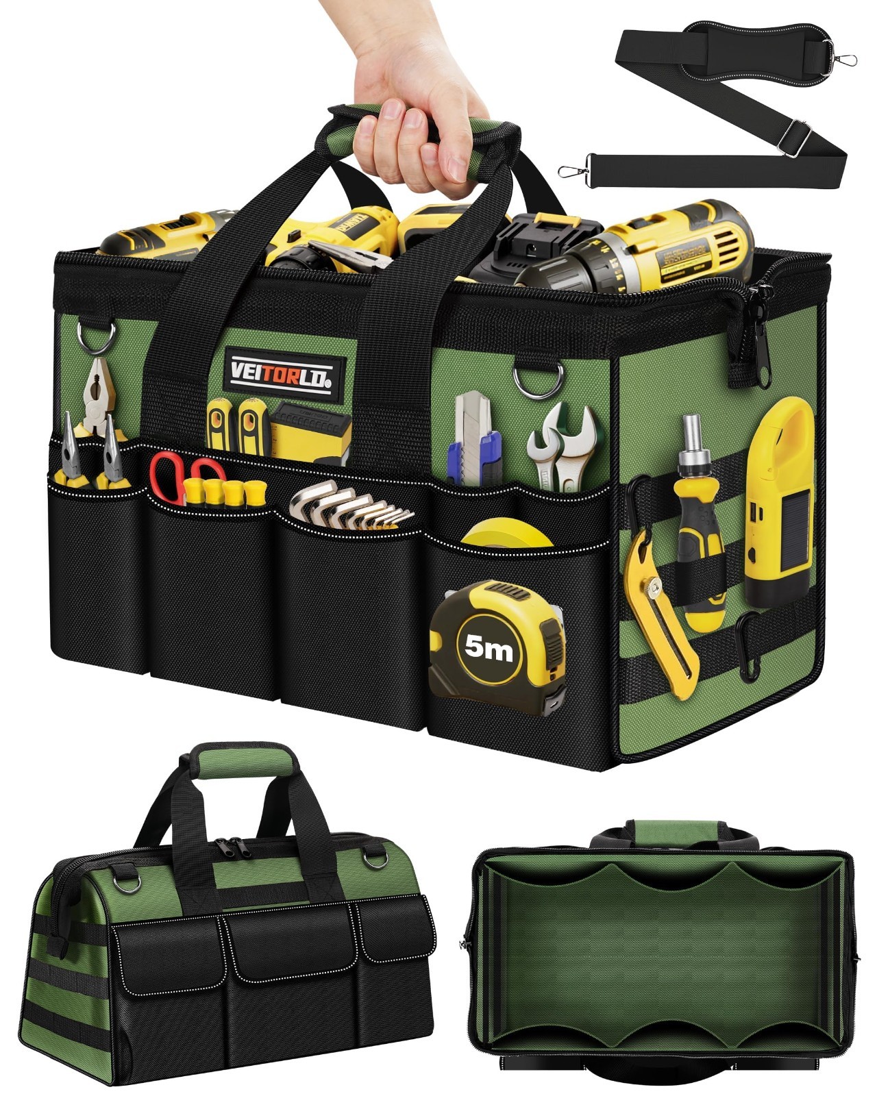 16″ Heavy Duty Tool Bag – 19 Pockets Organizer, Portable with Soft Handle, Ideal