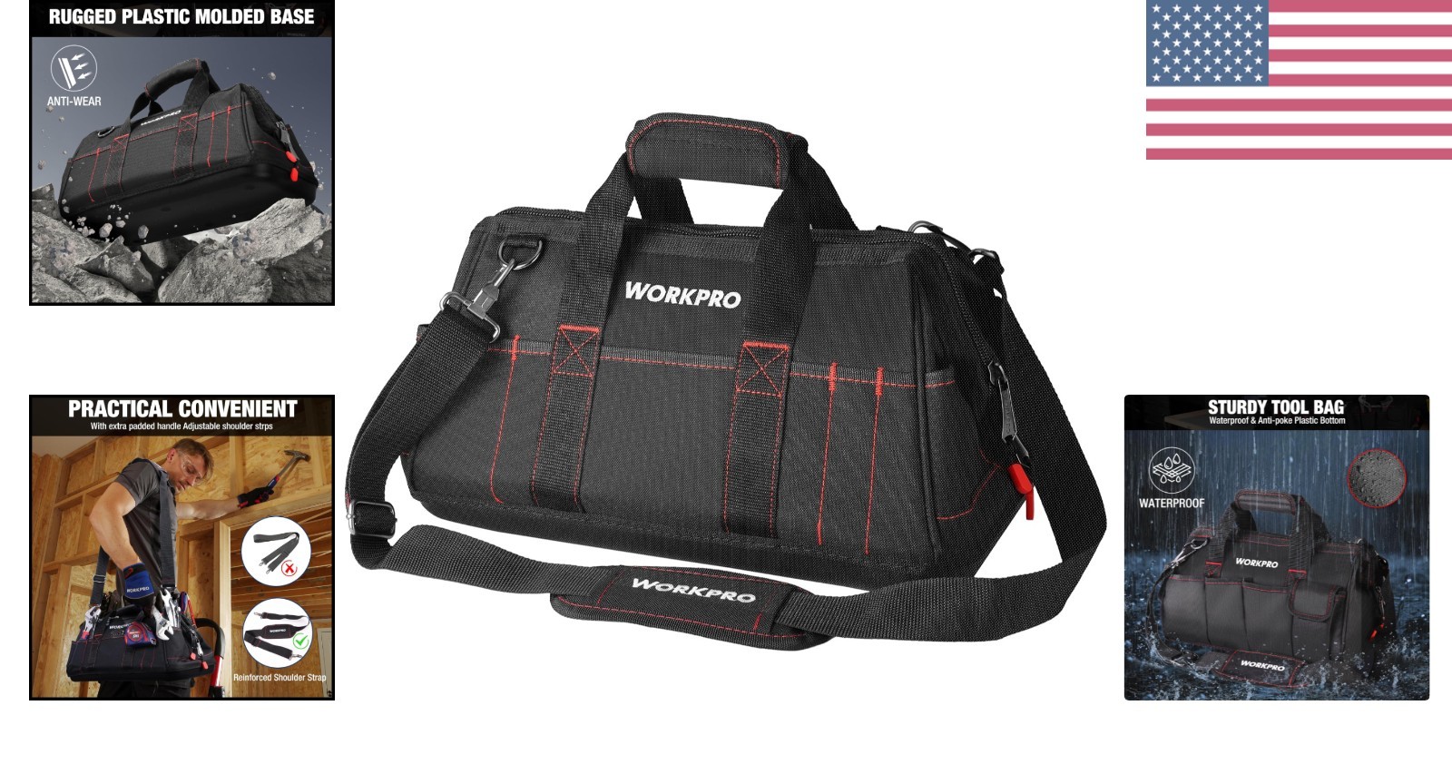Efficient 16-Inch Tool Bag with Wide Mouth and Cushioned Carrying Options