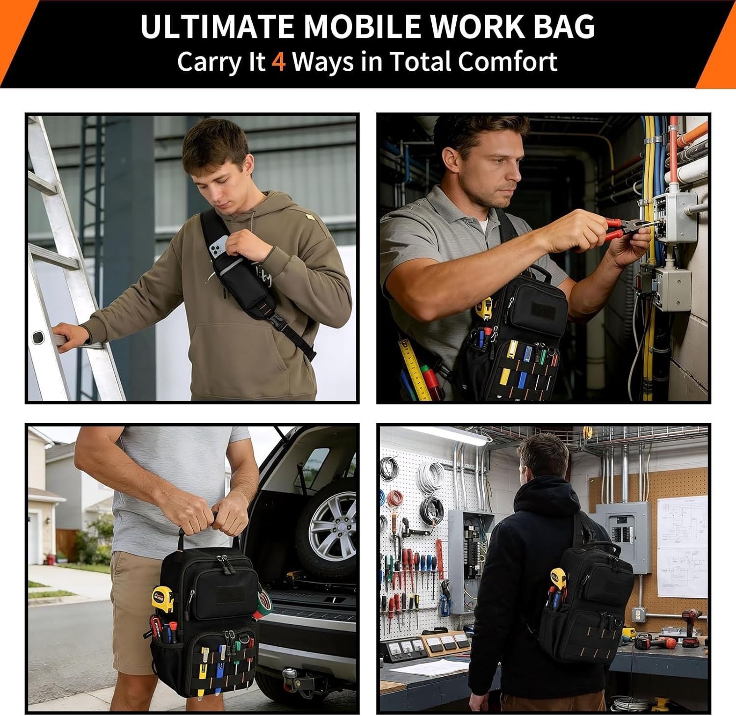 Electrician HVAC Tool Chest Bag Waterproof 15 Pocket Pouch for DIY Professionals