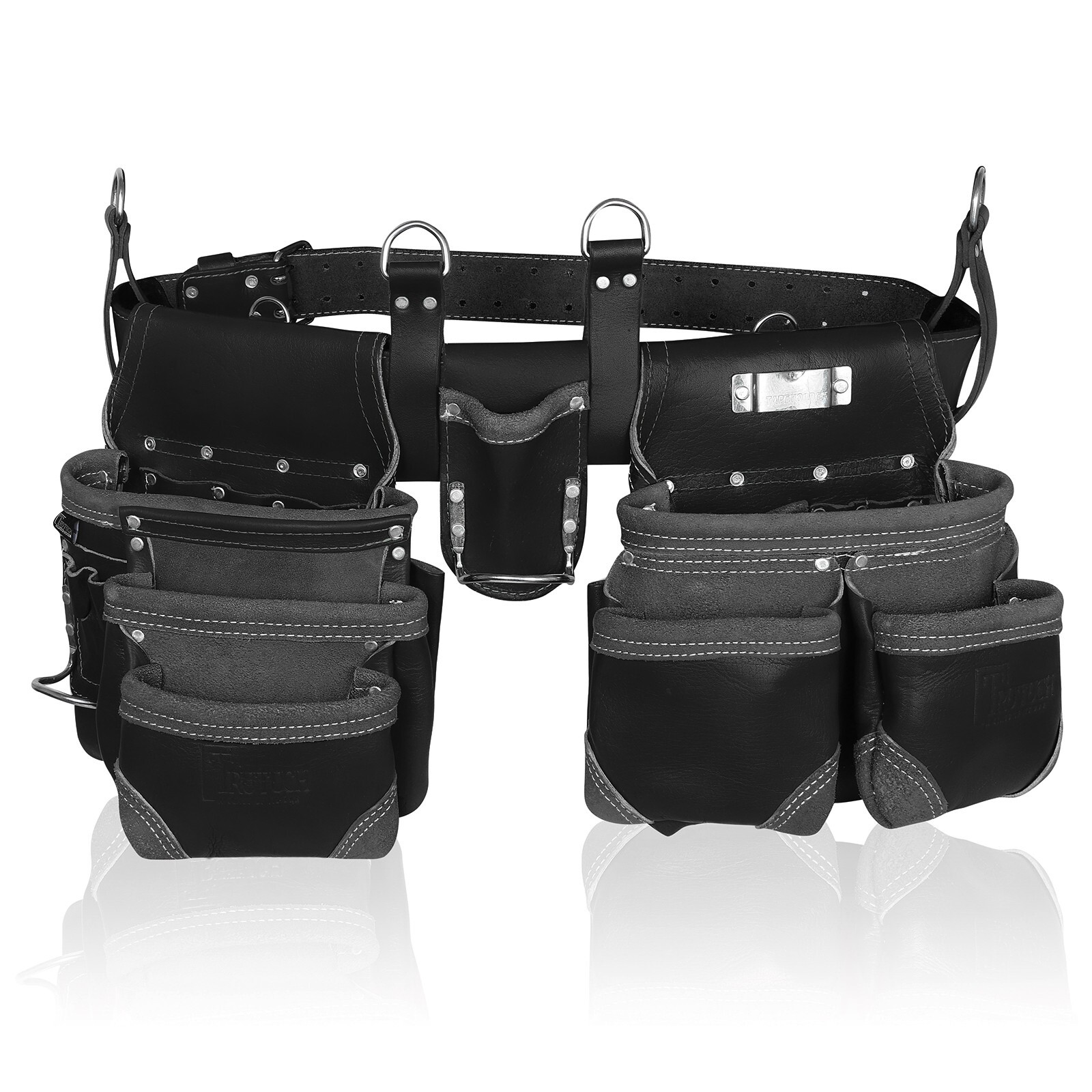 Trutuch Black Leather Tool Belt with Suspender | 18 Pockets | Framers Tool Belt