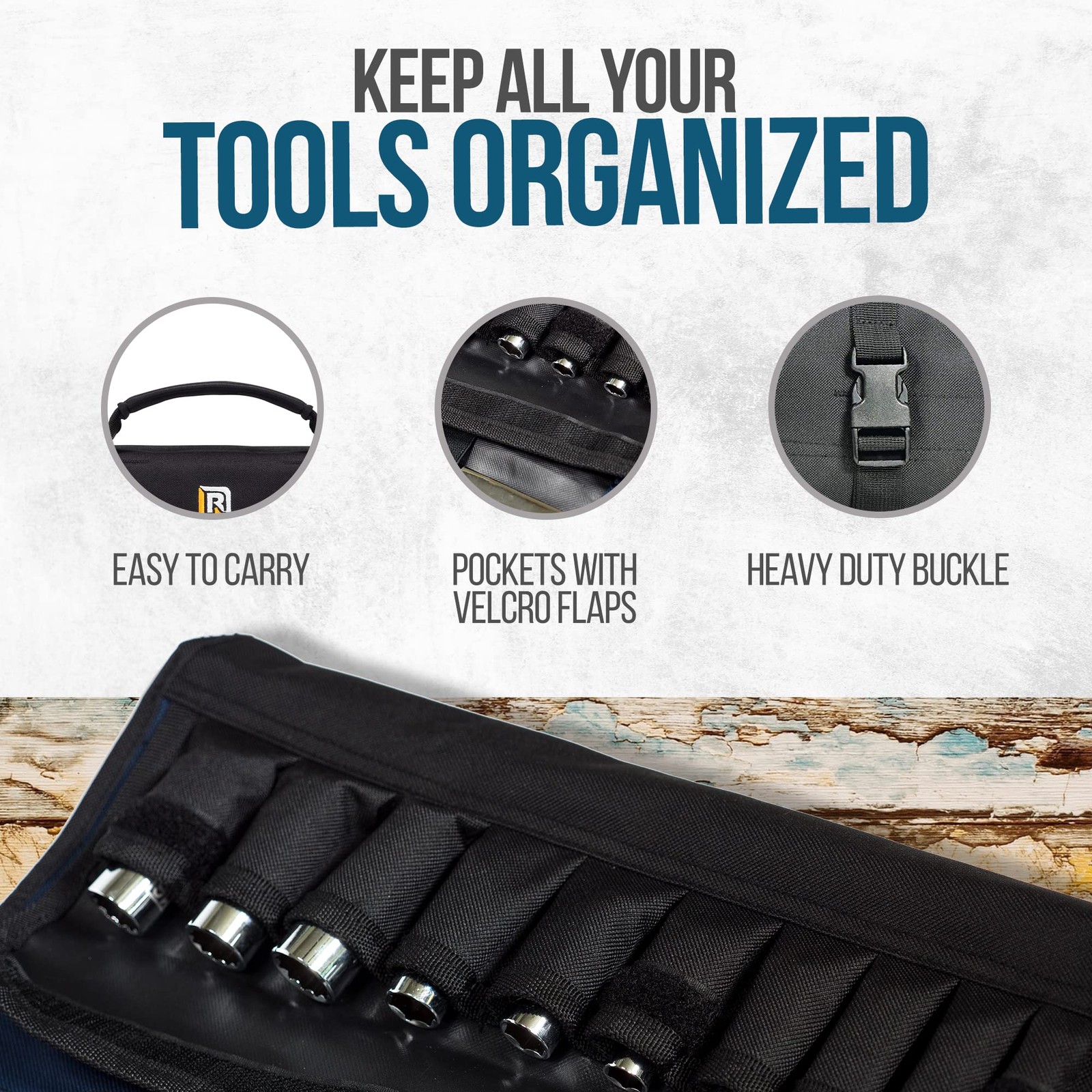 32 Pocket Tool Roll 24 inches (L) x 14 (W) x 24 (H), Black