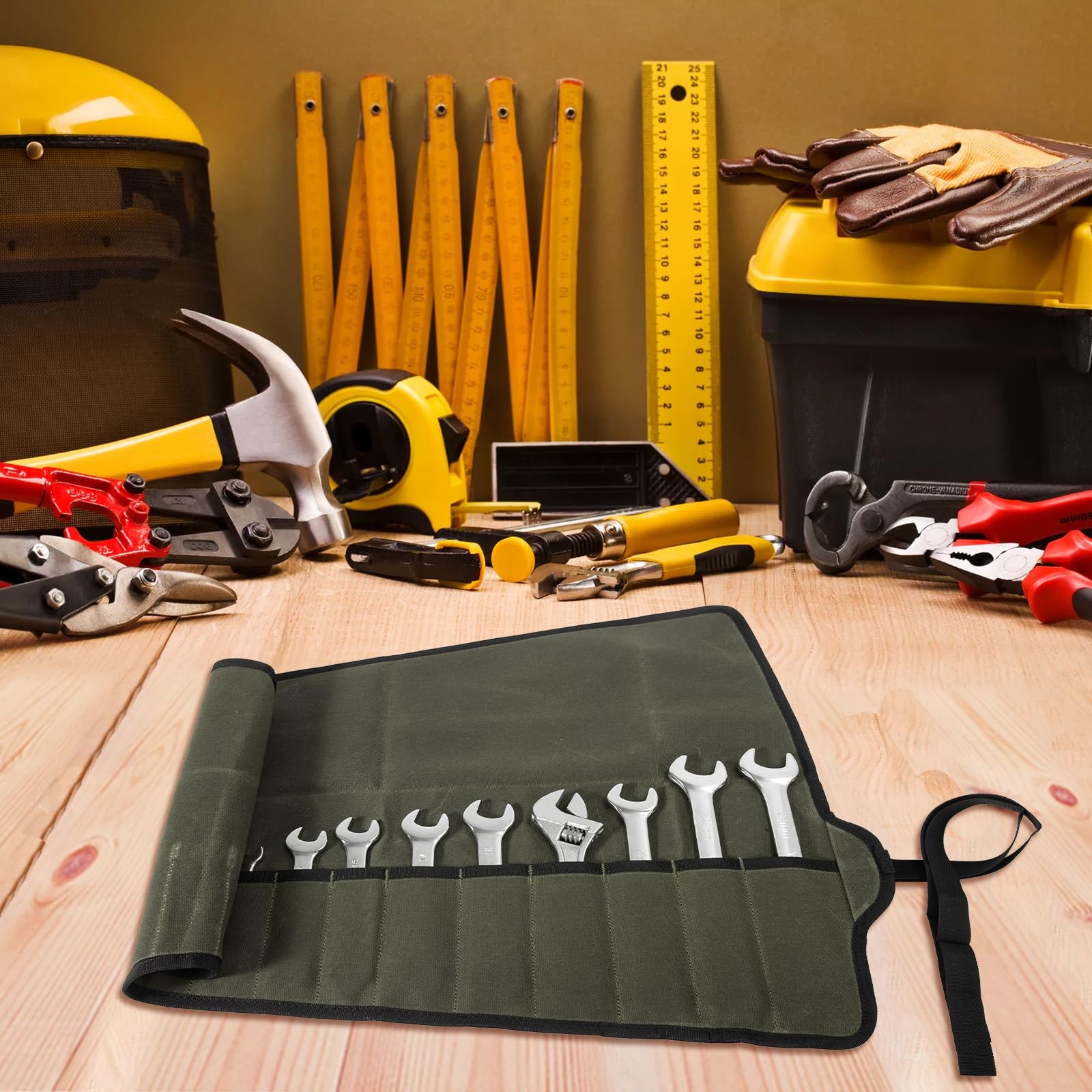 Baizoy Chisel Roll,6 Pockets Roll Up Tool 18.91″ L x 18.11″H, Army Green -3
