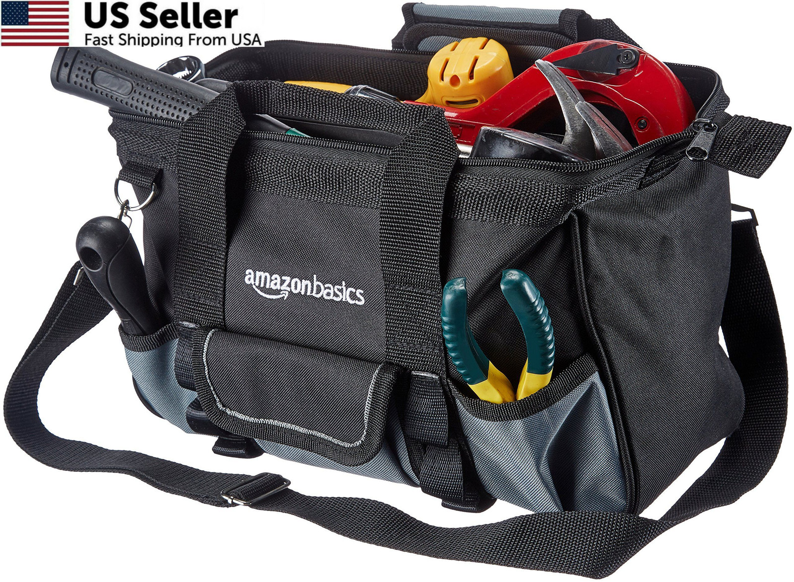 Amazon Basics Durable Wear-Resistant Tool Small Standard Bag, Black & Gray