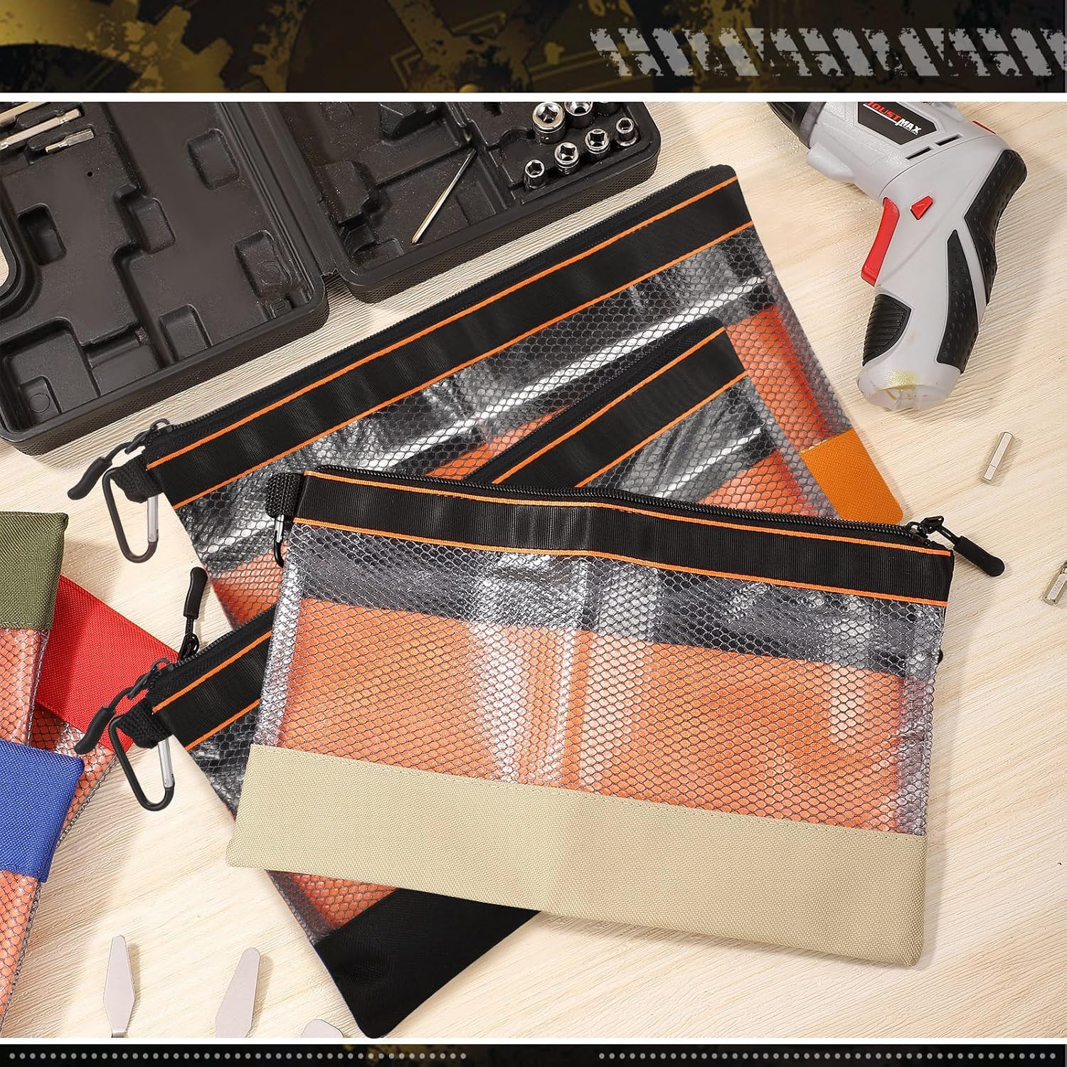 6 Pcs 11.8″ Clear Tool Pouch Tool Pouch Bags Zipper Tool Pouch with Heavy Duty M