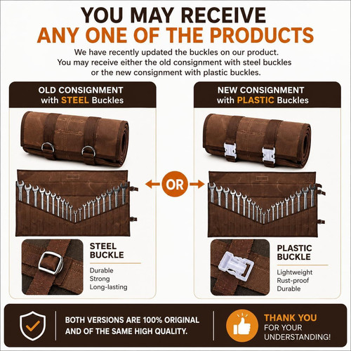 BULL TOOLS 26 Pocket Wrench Organizer Roll-Up Waxed Canvas, Cinnamon Brown