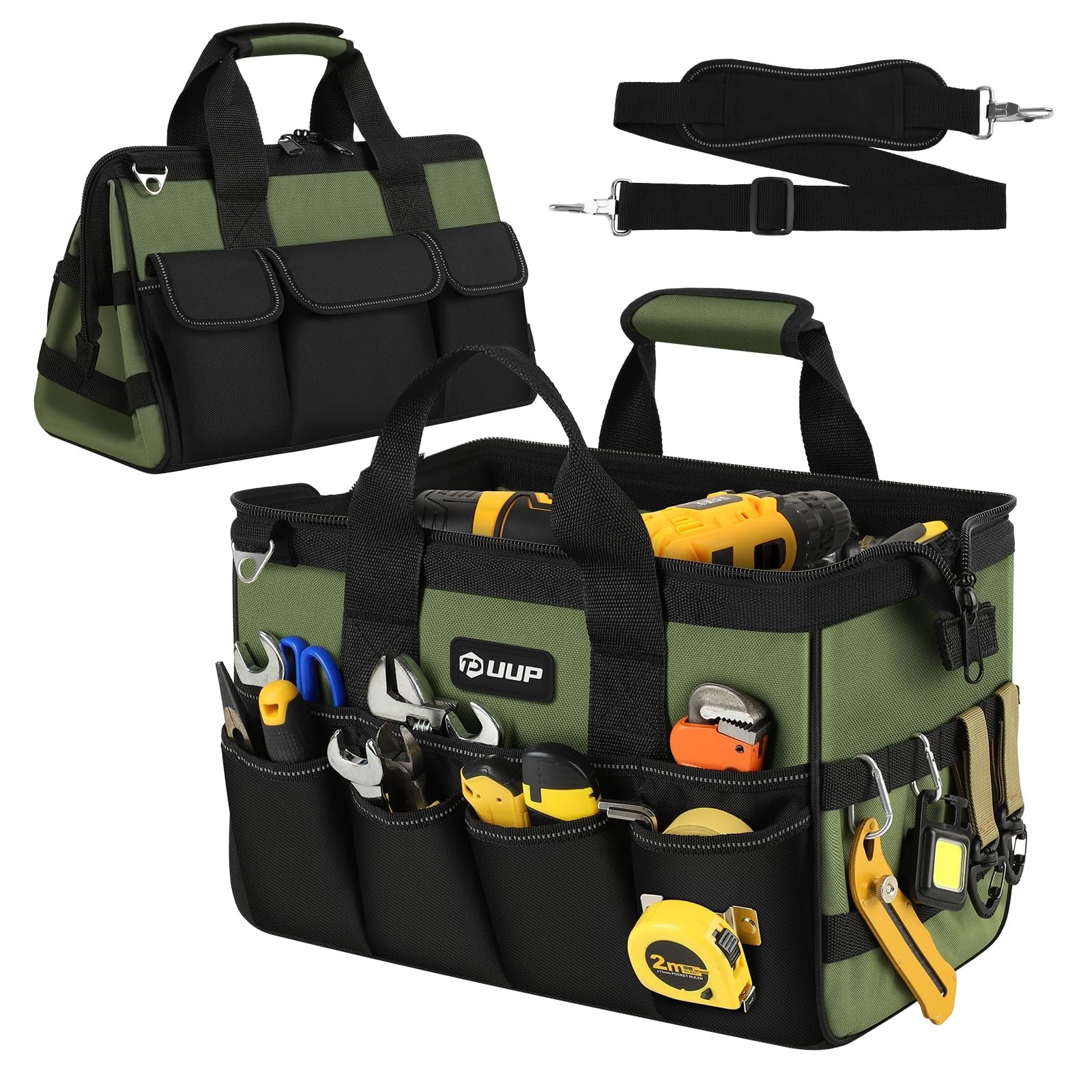 15″ Heavy Duty Tool Bag – 16 Pocket Portable Organizer, Large Zipper Storage, Gi