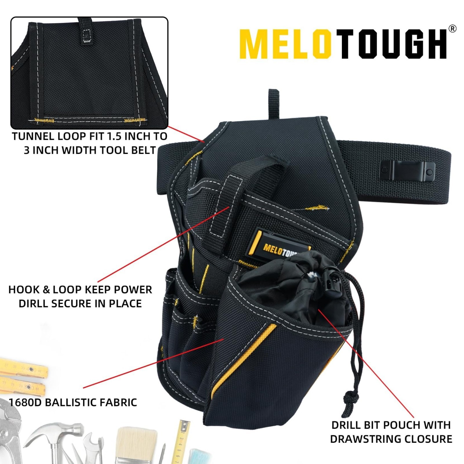 3-in-1 Drill Holster Combo with Magnetic Wristband & Tool Belt Holder, Right-Han