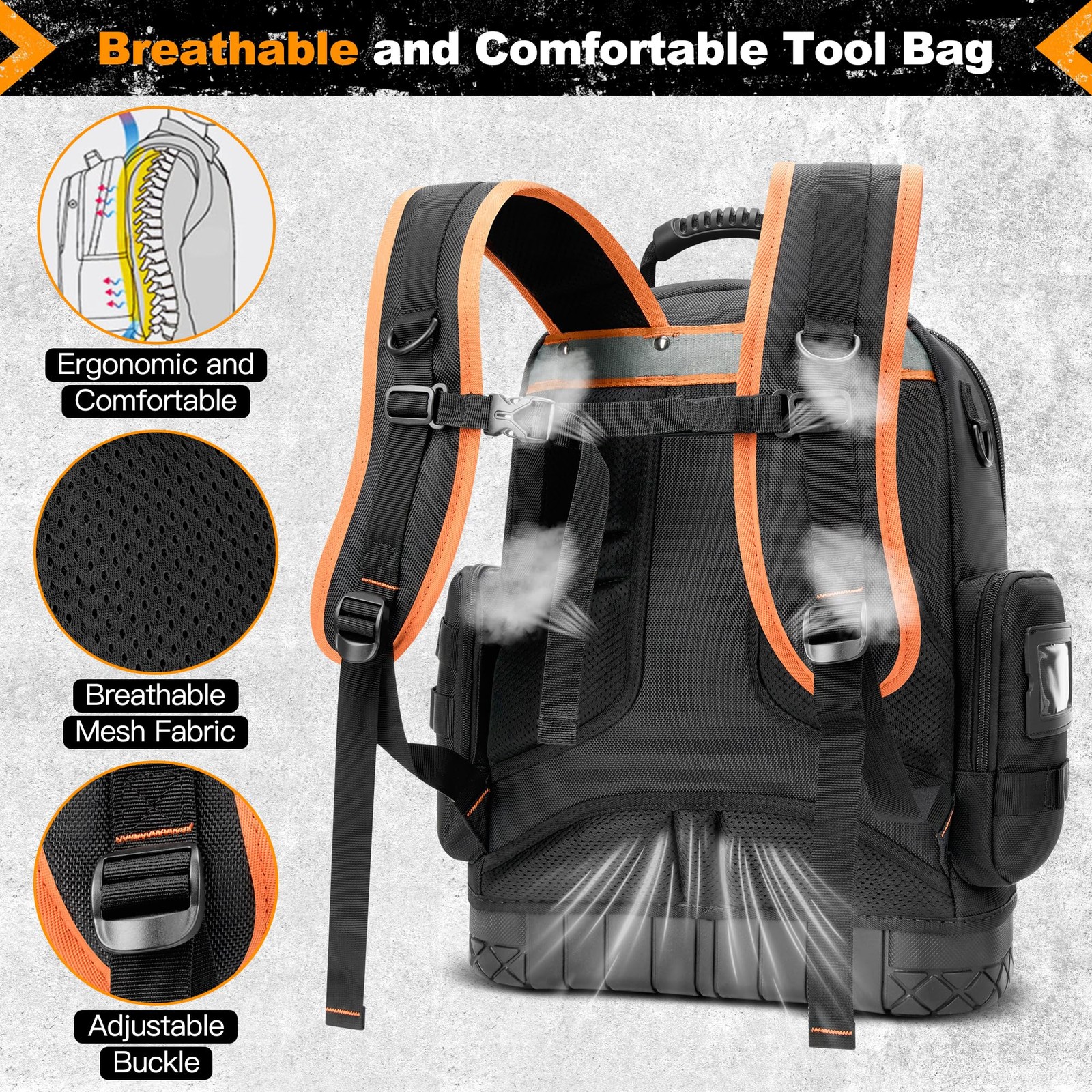 Tool Bag Backpack, 75 Pockets & Loops Heavy Duty Tools Organizer Bags/HVAC Tool