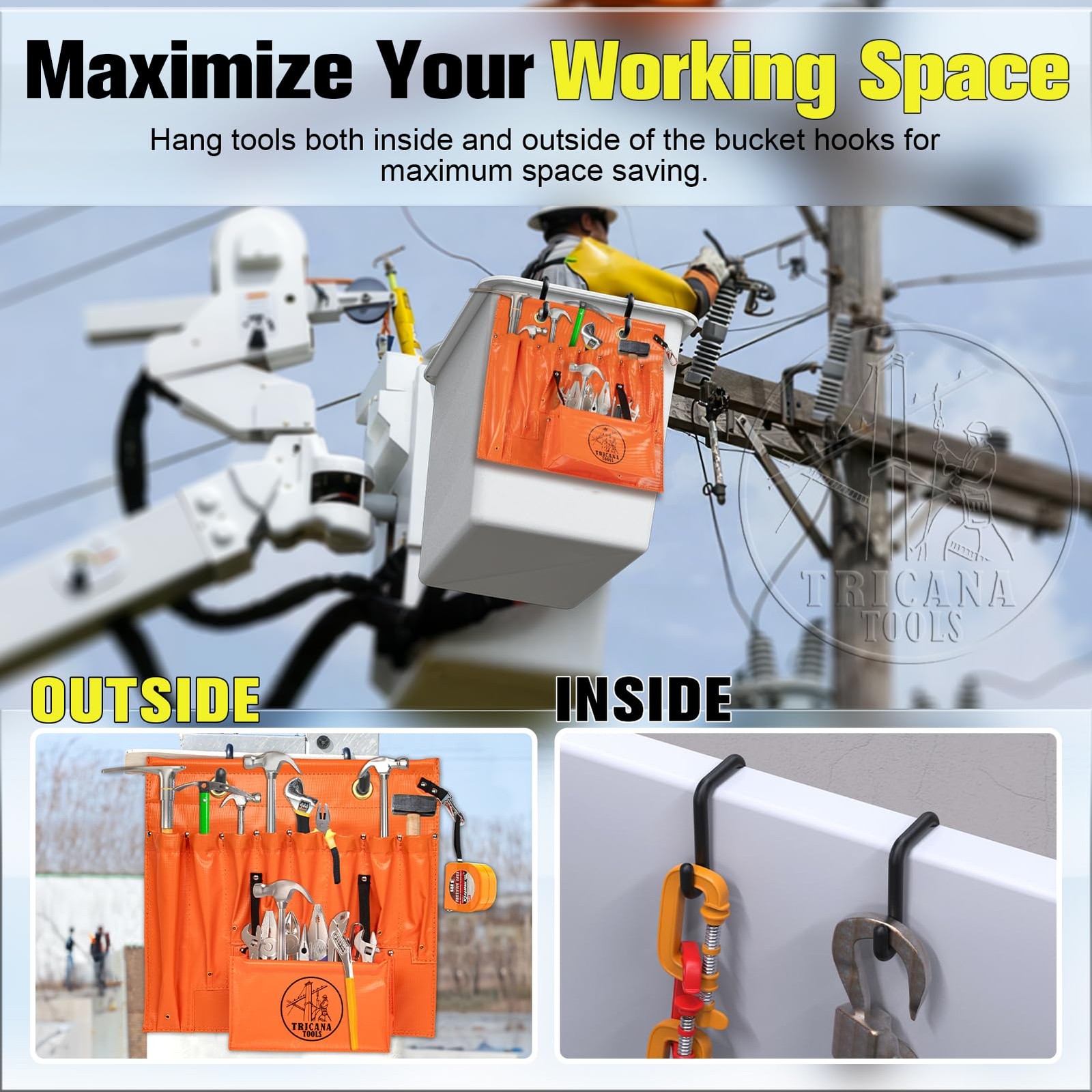 Bucket Truck Tool Organizer Aerial Apron 16 Pockets Lineman Board with 2 Hooks