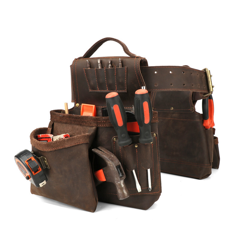 TOURBON Heavy Duty Tool Belt Pouch for Electricians Carpenter Contractor Leather