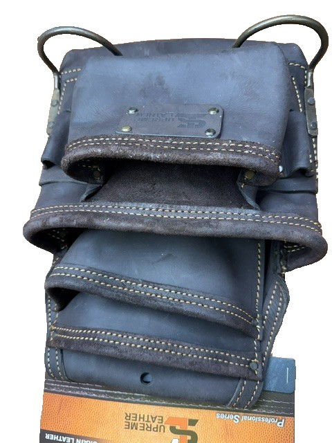 SUPREME LEATHER oil tanned grain leather CARPENTERS TOOL POUCH with 10 pockets