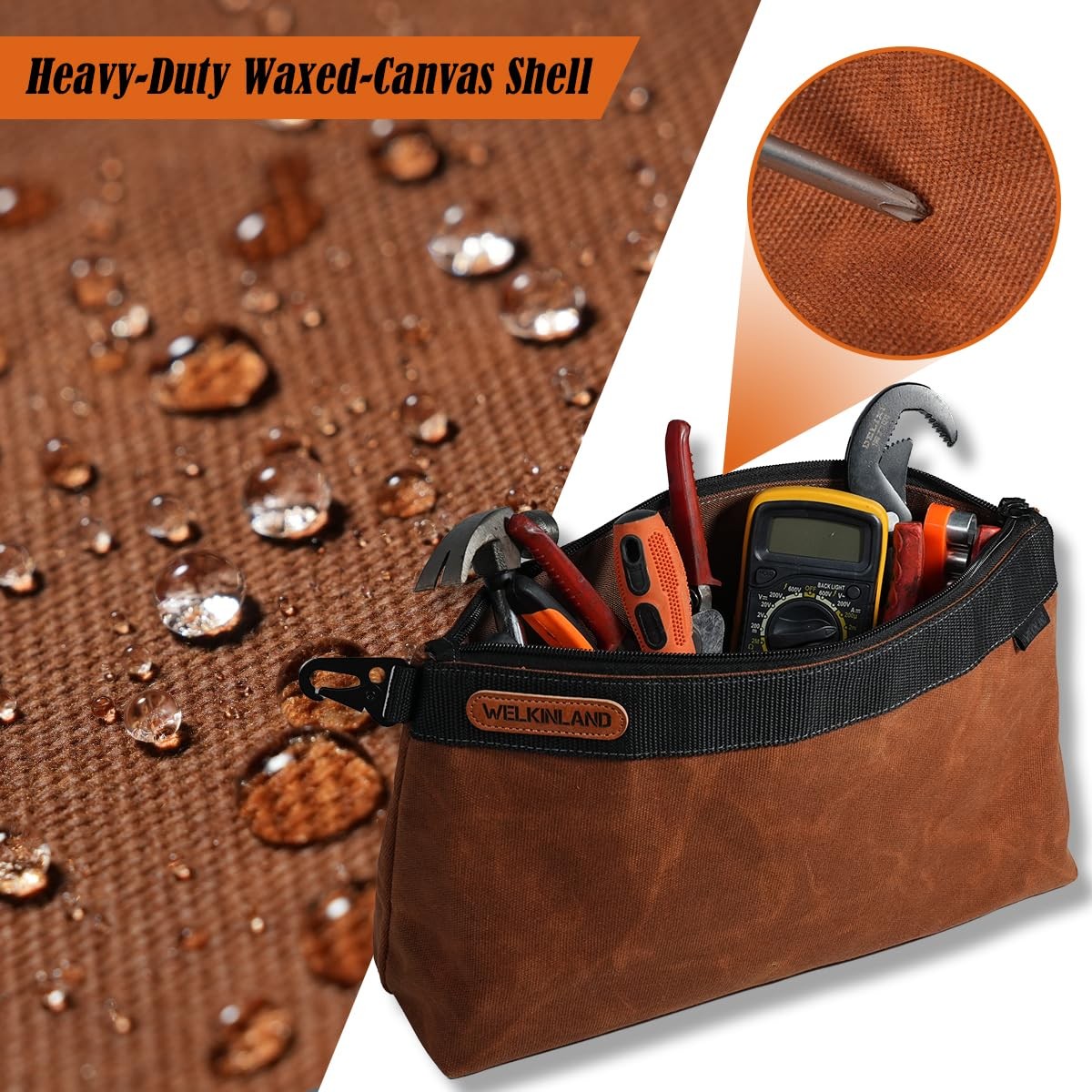 WELKINLAND 2-Pack Heavy-Duty Waxed Canvas Tool Pouches, 14-Inch Zippered Tool…
