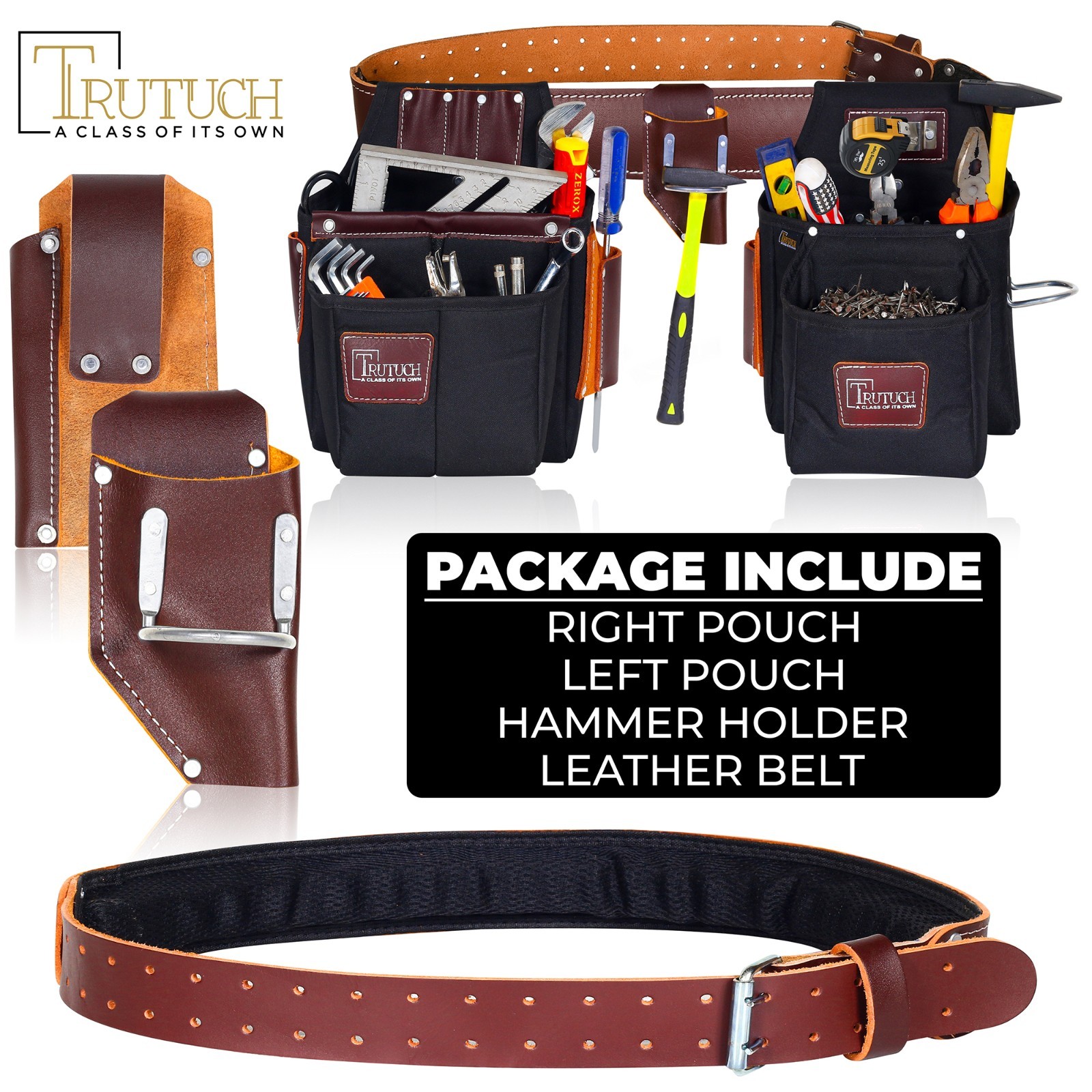 TRUTUCH Black Nylon and Leather Tool Belt | Framing Tool Bags | Nylon Tool Pouch