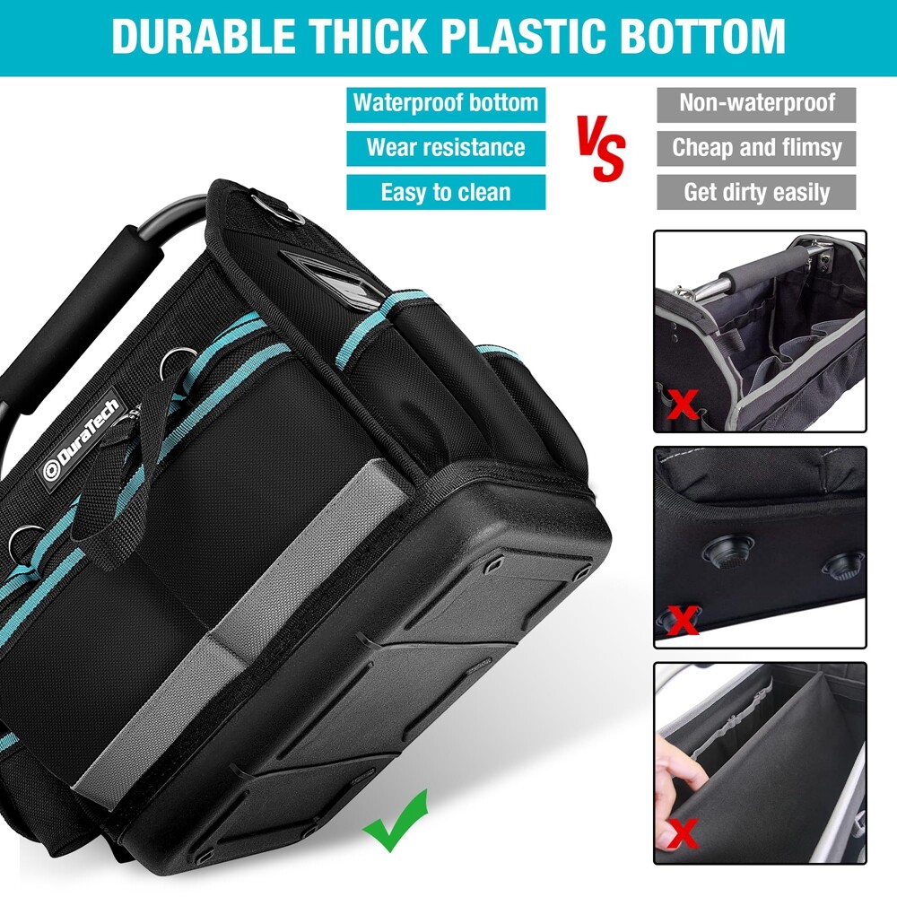 DURATECH 12″ Tool Tote Open Top Tool Bag Wide Mouth w/Multi-Pocket Tool Bag Tote