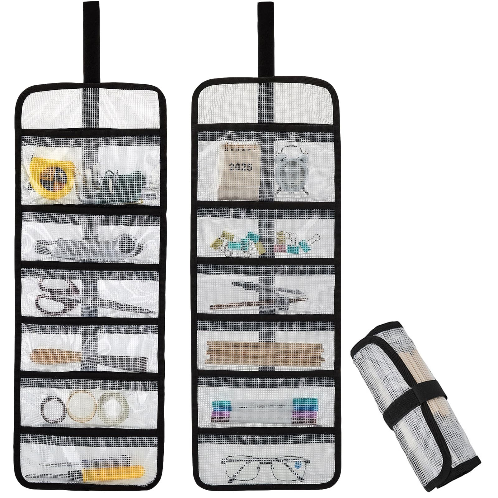Small Roll Up Storage Bag, 6 Pockets Tool Kit, Suitable Small, 2-pack