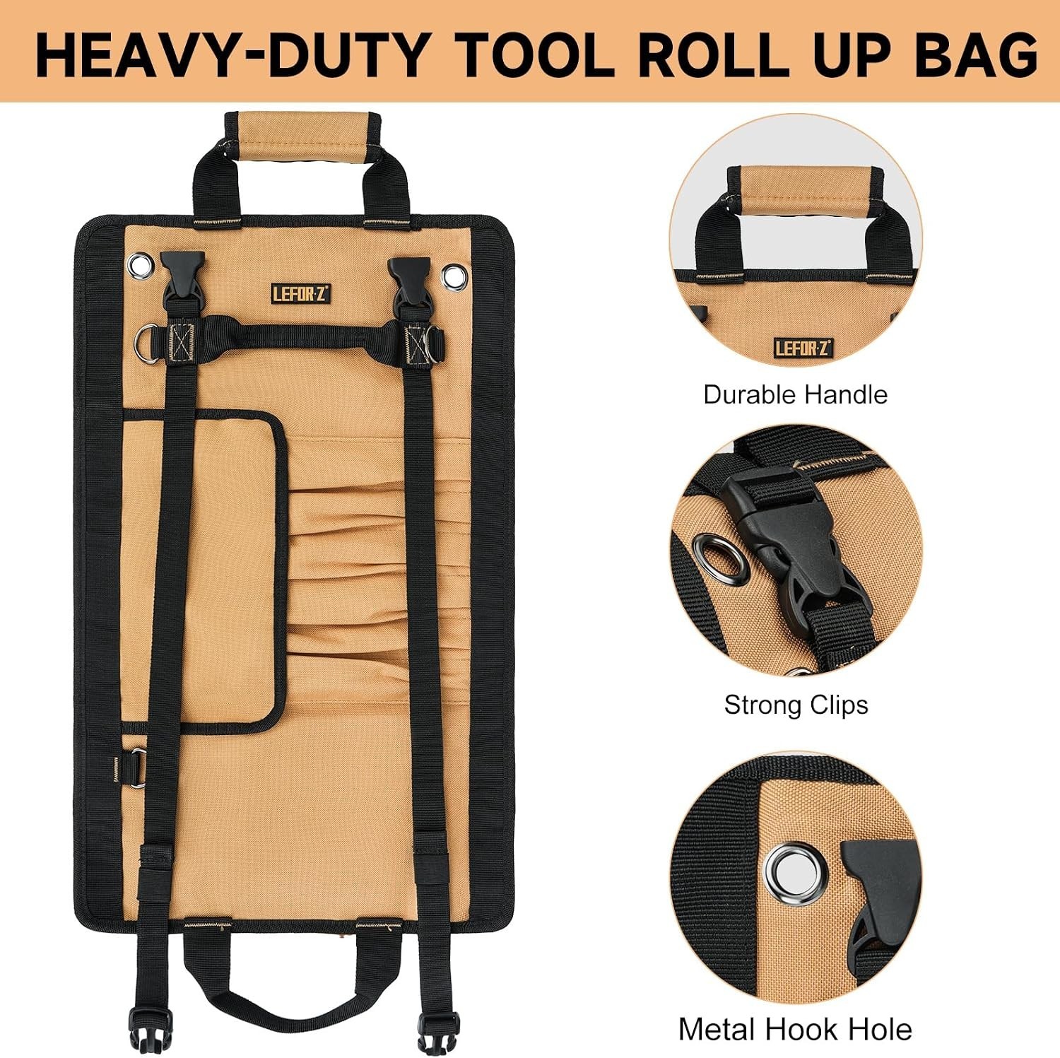 Roll Up Tool Bag with Reinforced Stitching and Scratch-Resistant Fabric