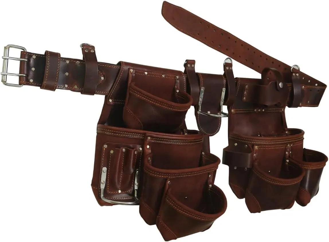 Heavy Duty Oil Pull-Up Leather Tool Rig, Carpenter Electrician Framer Tool Belt