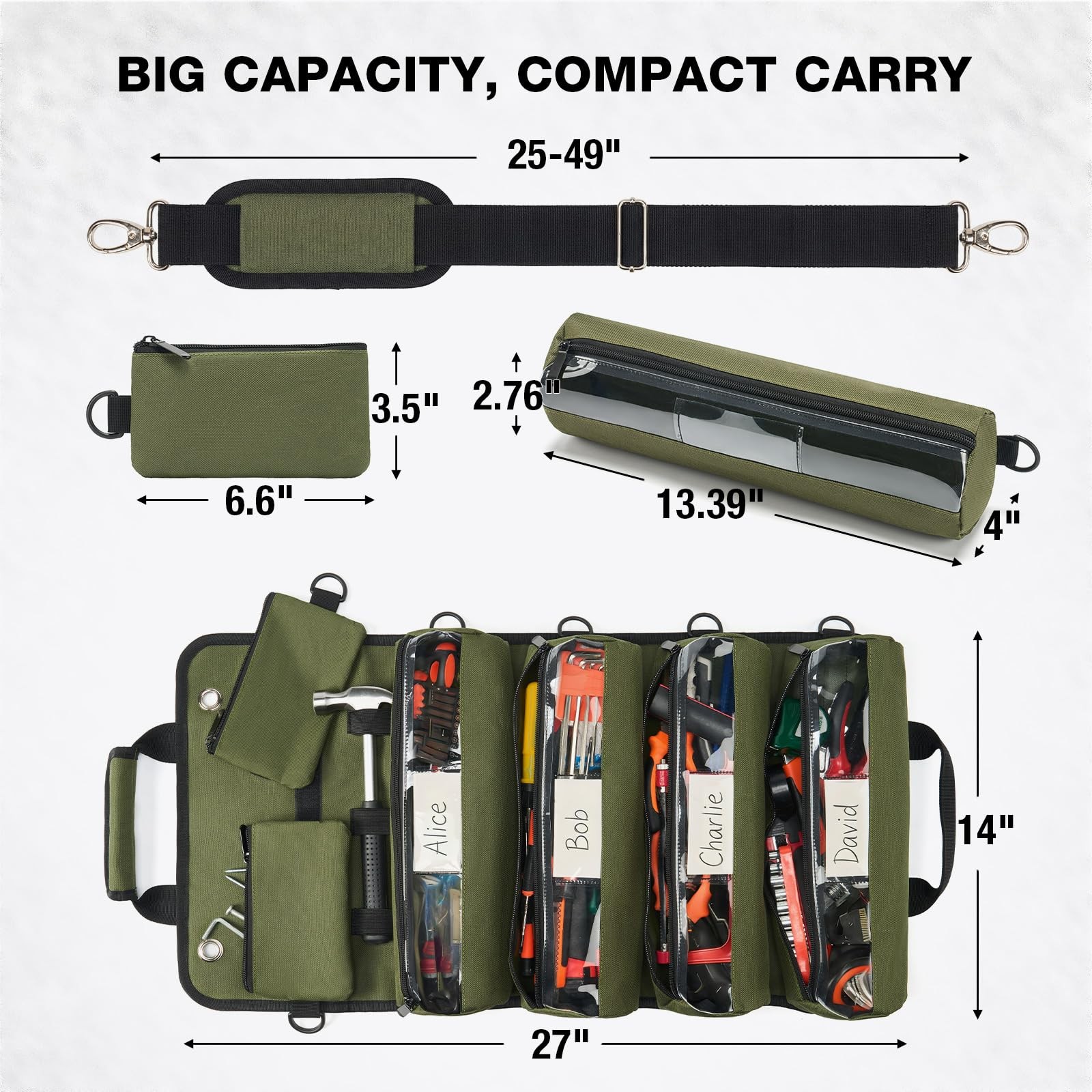 Roll Up Tool Bag, Heavy Duty Tool Storage Large-Capacity, 27″*14″ Portable To…