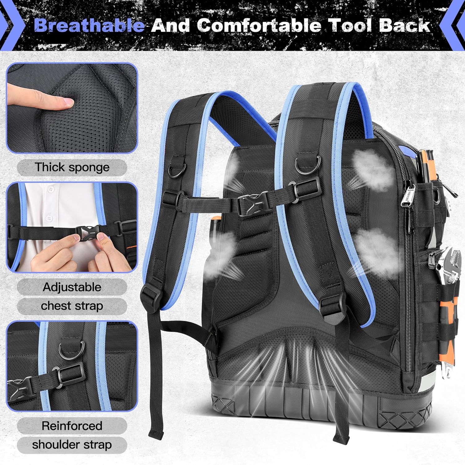 Ultimate Heavy Duty Tool Backpack – 78 Pockets for Electricians, Blue