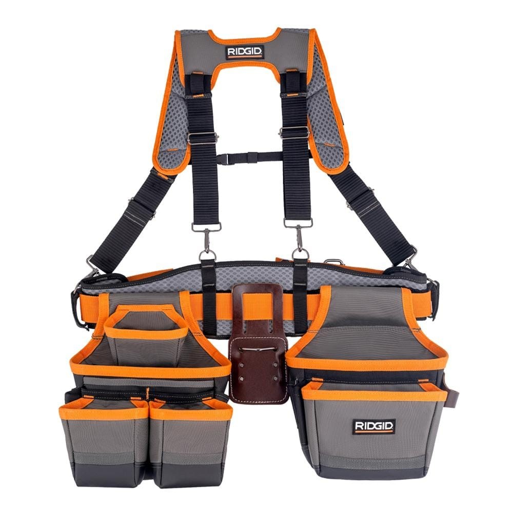 RIDGID 29″ 23 Pocket Professional Grade 2-Bag Tool Belt with Suspenders