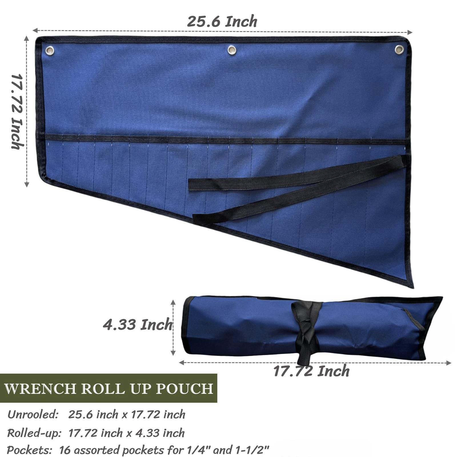BLIRITEL 16 Pockets Wrench Roll Up Pouch, 25.6 x 18 x 1 inches, Blue
