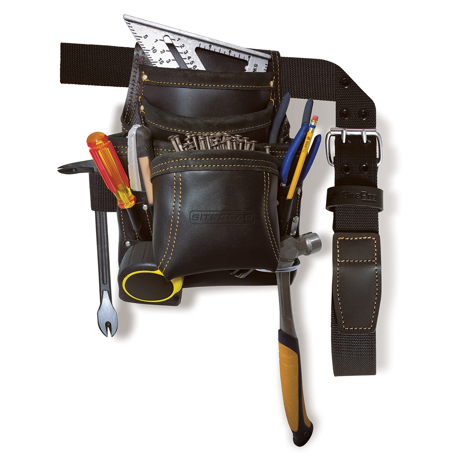 10pocket Carpenter’s Top Grain Leather Nail And Tool Bag With Belt Black 511011
