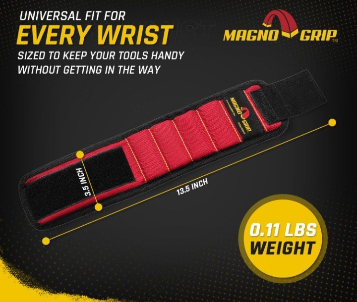 Magnetic Wristband for Screws, Nails, Drill Bits – Adjustable Strap, Red