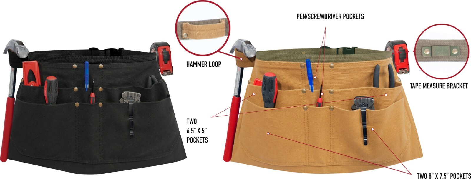 Half Waist Work Apron Garden Rugged Canvas Woodwork Tool Belt Apron Six Pouches