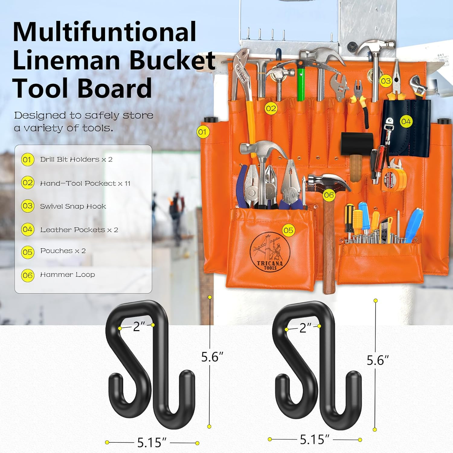 Lineman Tool Board and Organizer for Bucket Trucks with 16+ Pockets