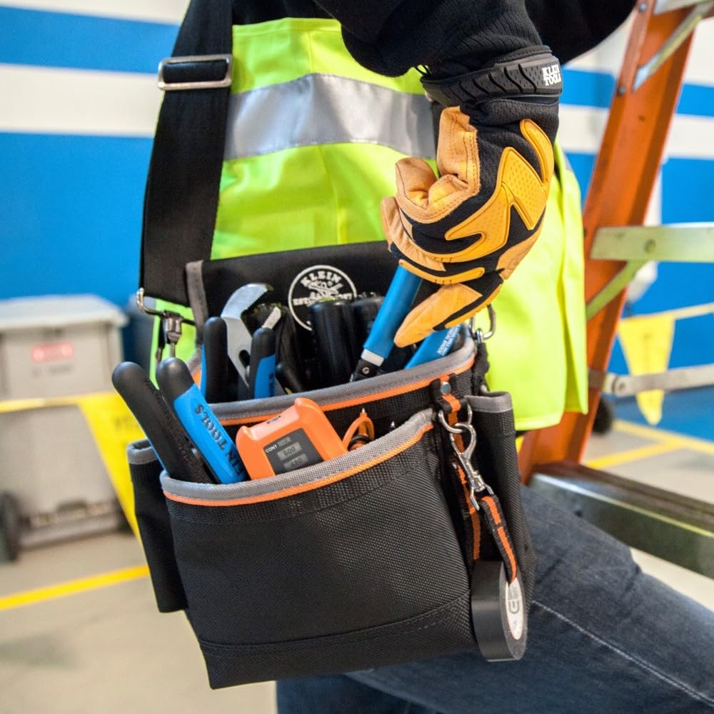 Klein Tools 5243 Tradesman Pro Tool Pouch with One Size, Black/Orange/Gray