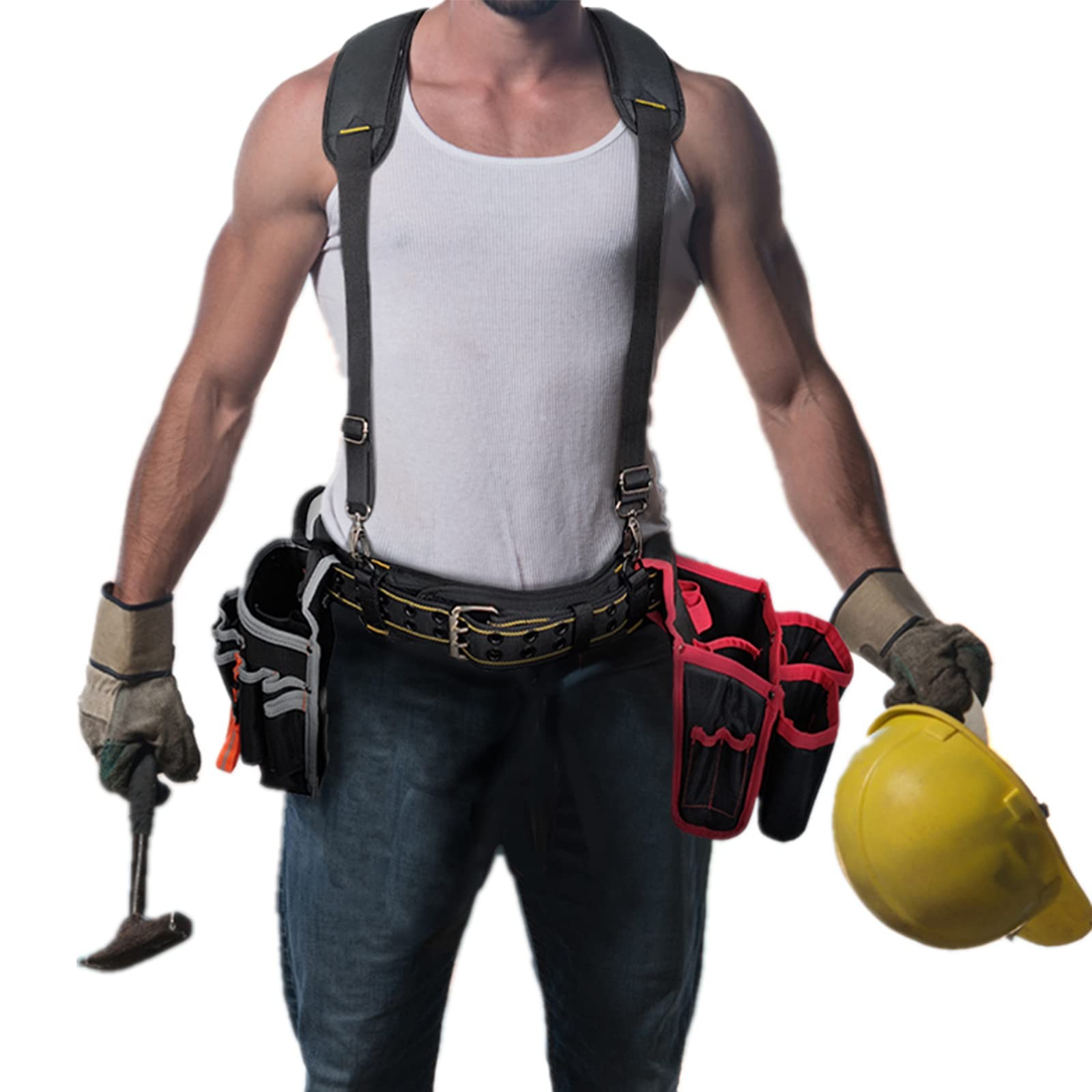 Dr.TOUGH Tool Belt Suspenders 17.5 x 0.25 x 21 inches, Black and Yellow