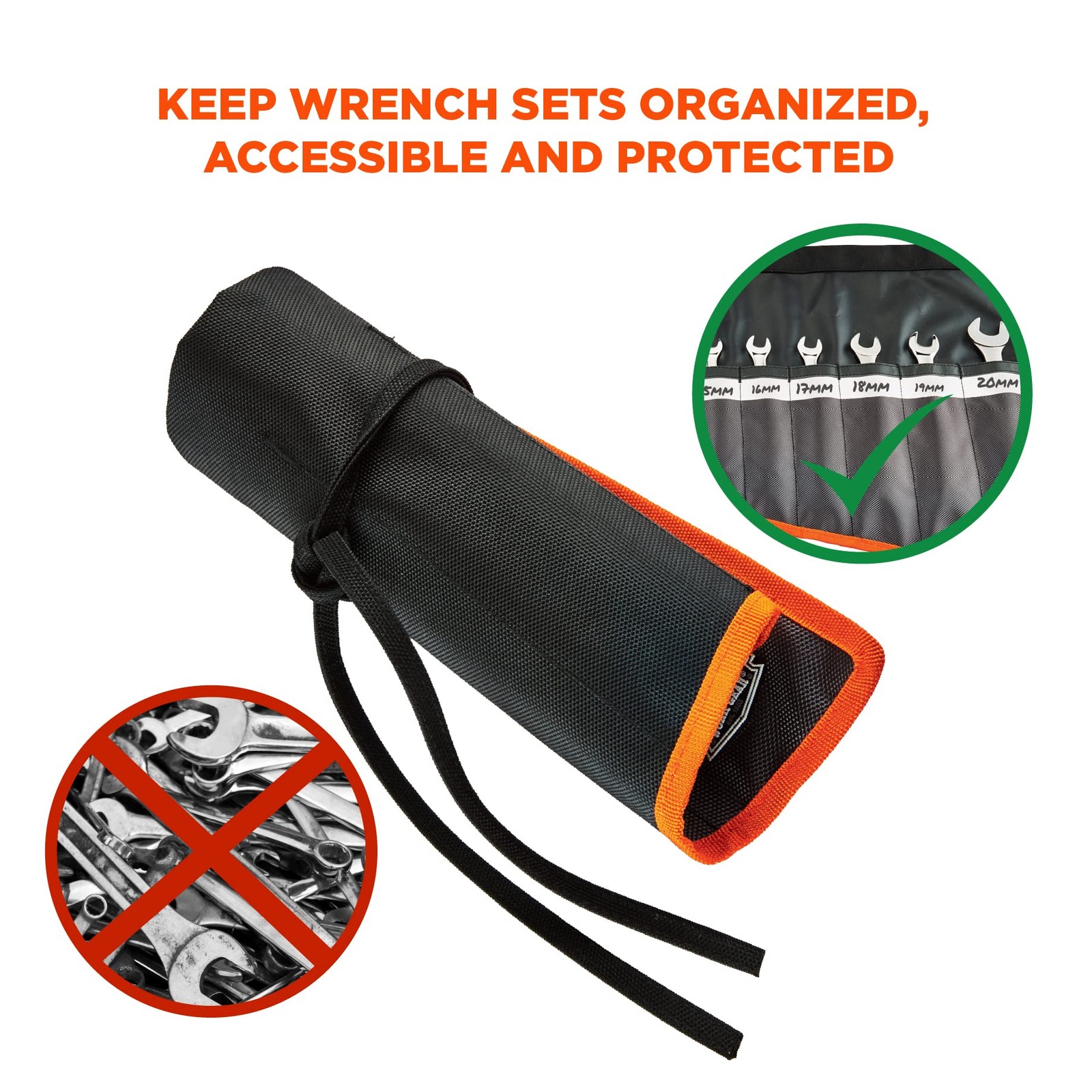 Ergodyne Arsenal 5873 Wrench Roll-Up Pouch, Short, 14-Pockets, Black