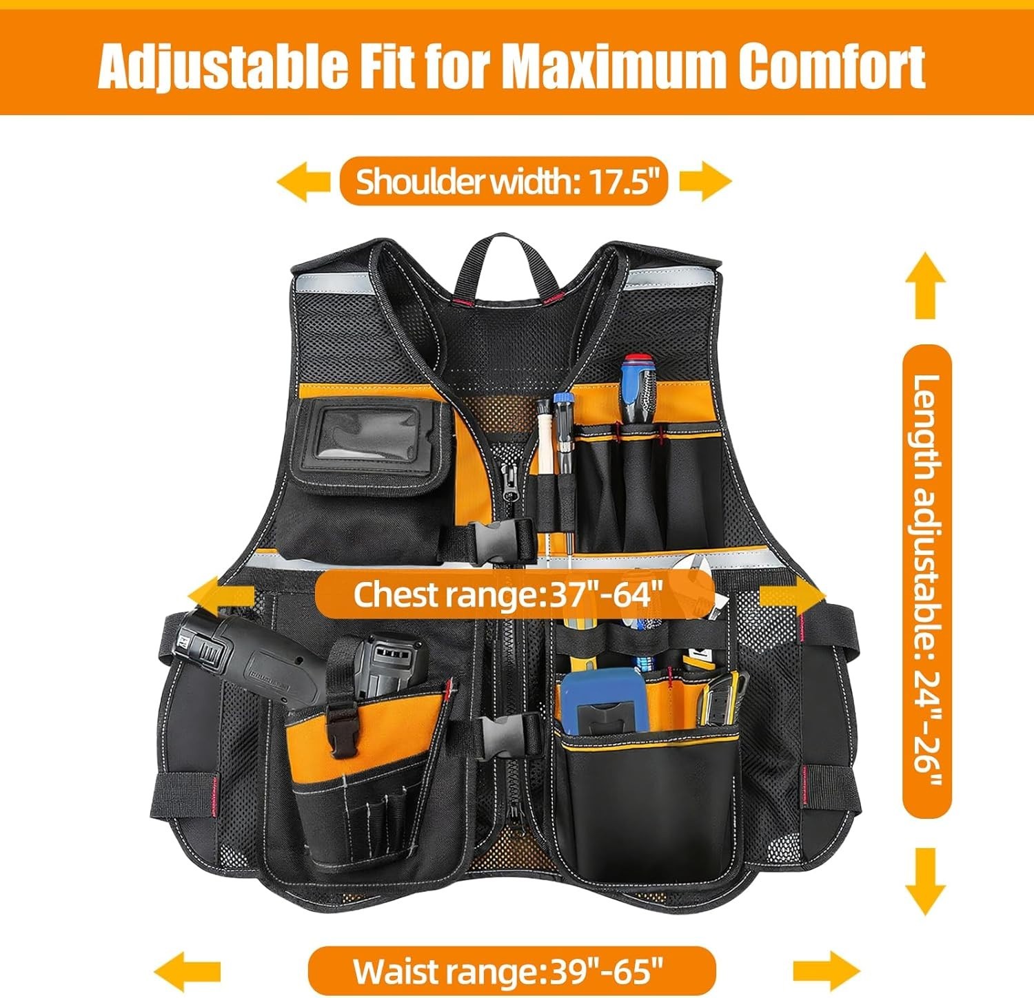 NEW Electrician Tool Vest Men Molded Drill Holster 1680D 16 Storage Orange XLXXL