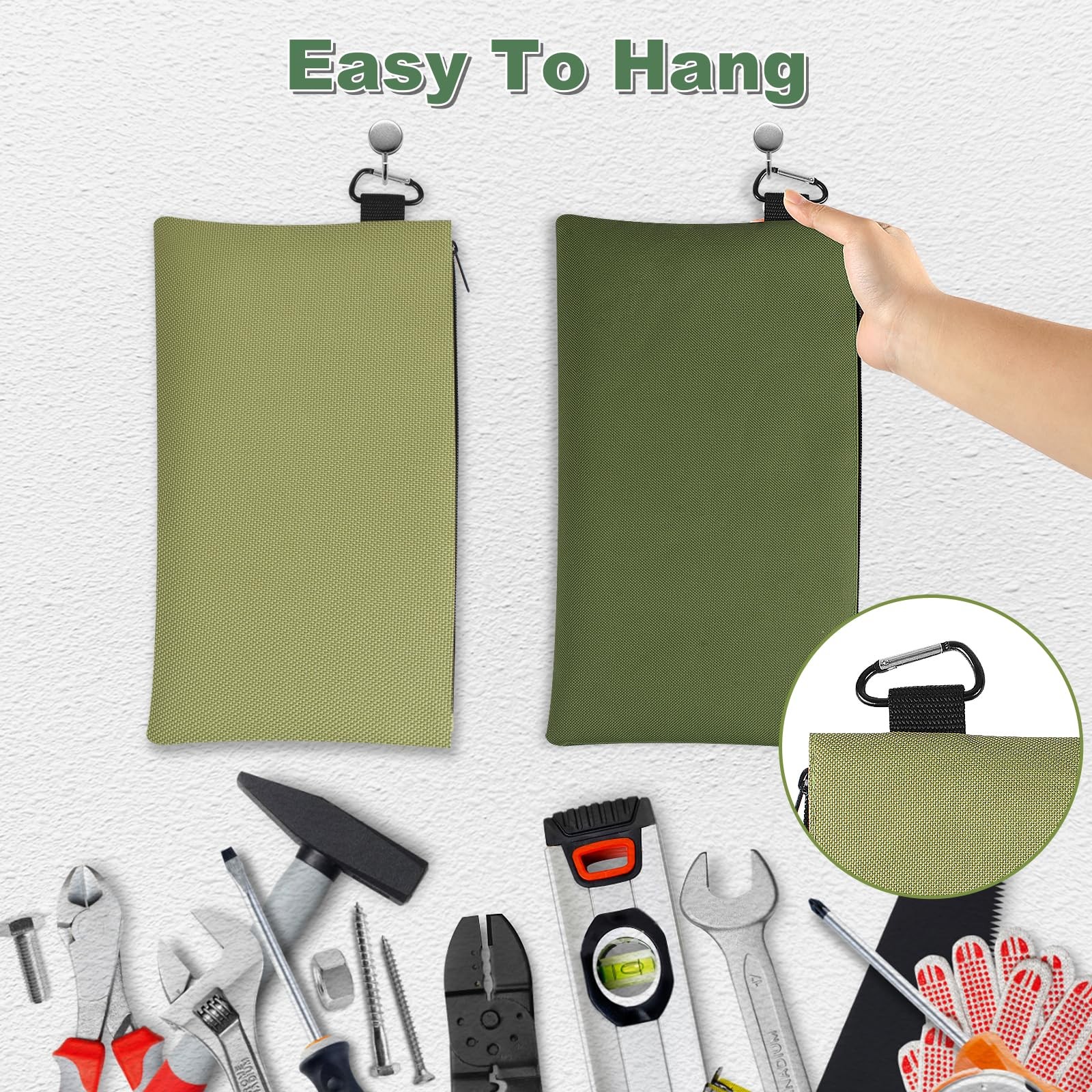 2Pack Waterproof Tool Pouch Zipper Bag 12″ x 7″ Heavy Duty Storage with Carabine