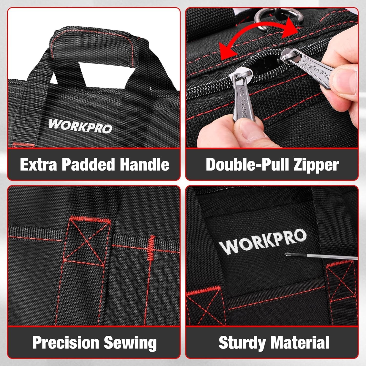 16-Inch Waterproof Tool Storage Bag with Pockets Rubber Base Black