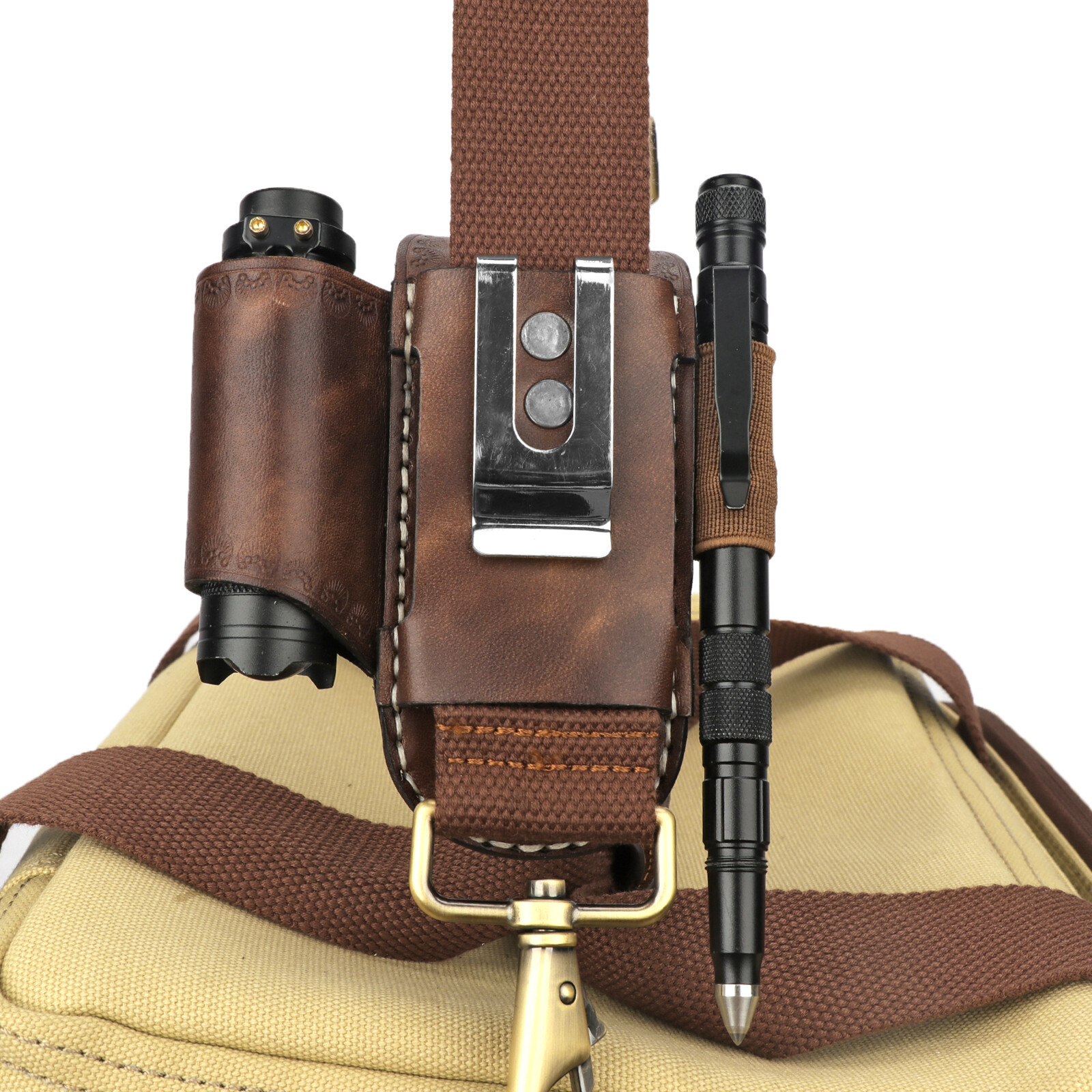 TOURBON Leather Folding Knife Sheath Belt Holster Pouch Multitools EDC Hold Case