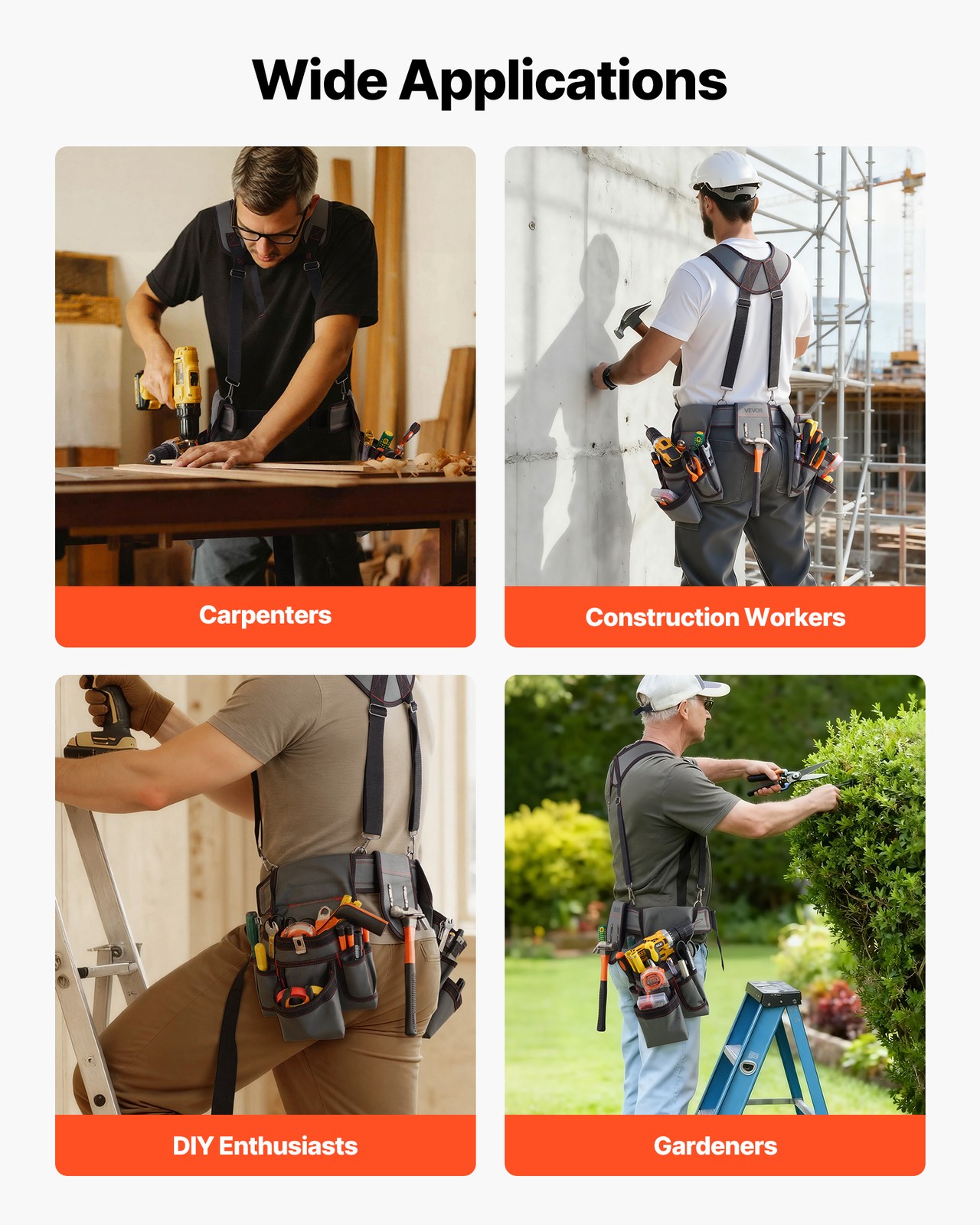 VEVOR Tool Belt Electricians Work Belt with Suspenders 22 Pocket Tool Pouch Bag