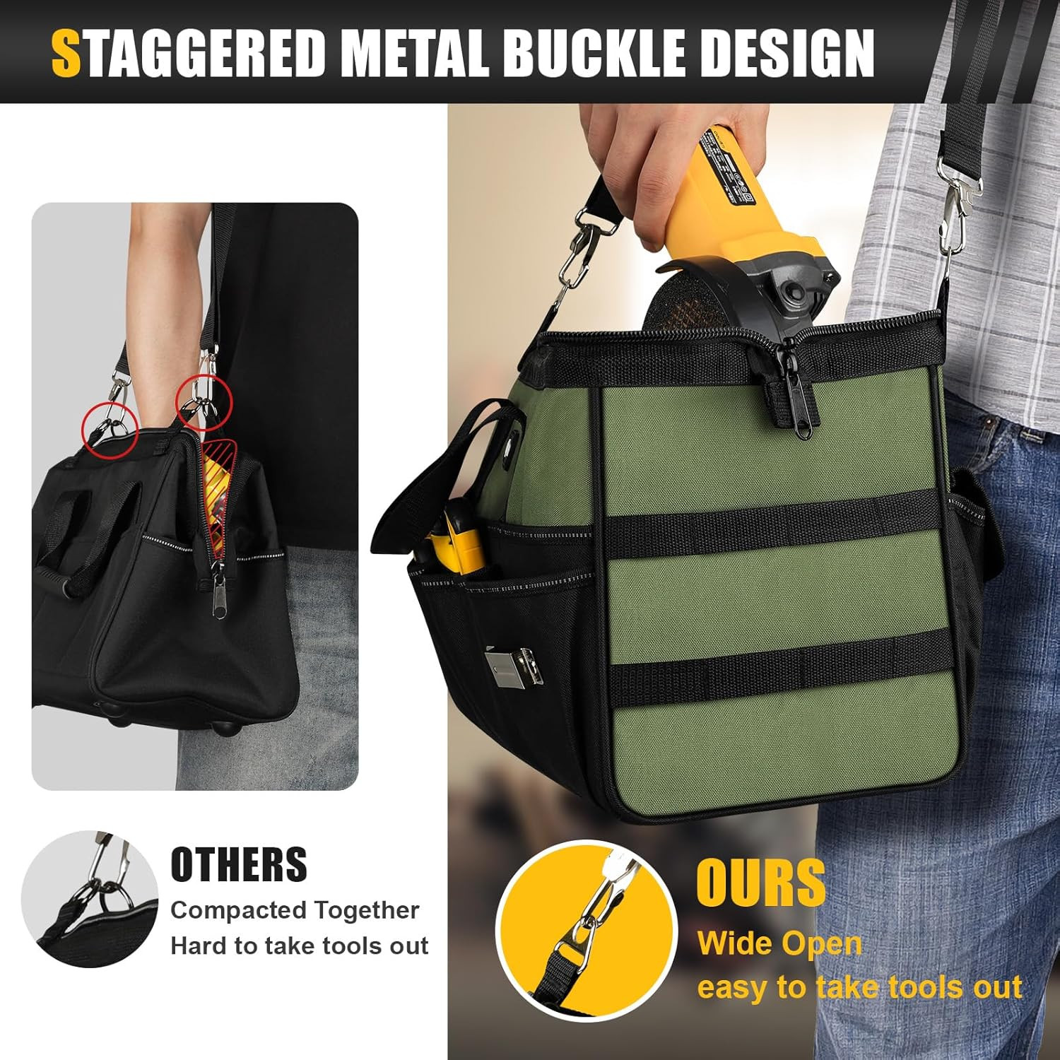 18-Inch Large Tool Bag, 16-Pocket Portable Tool Box Organizer Storage, Heavy Dut