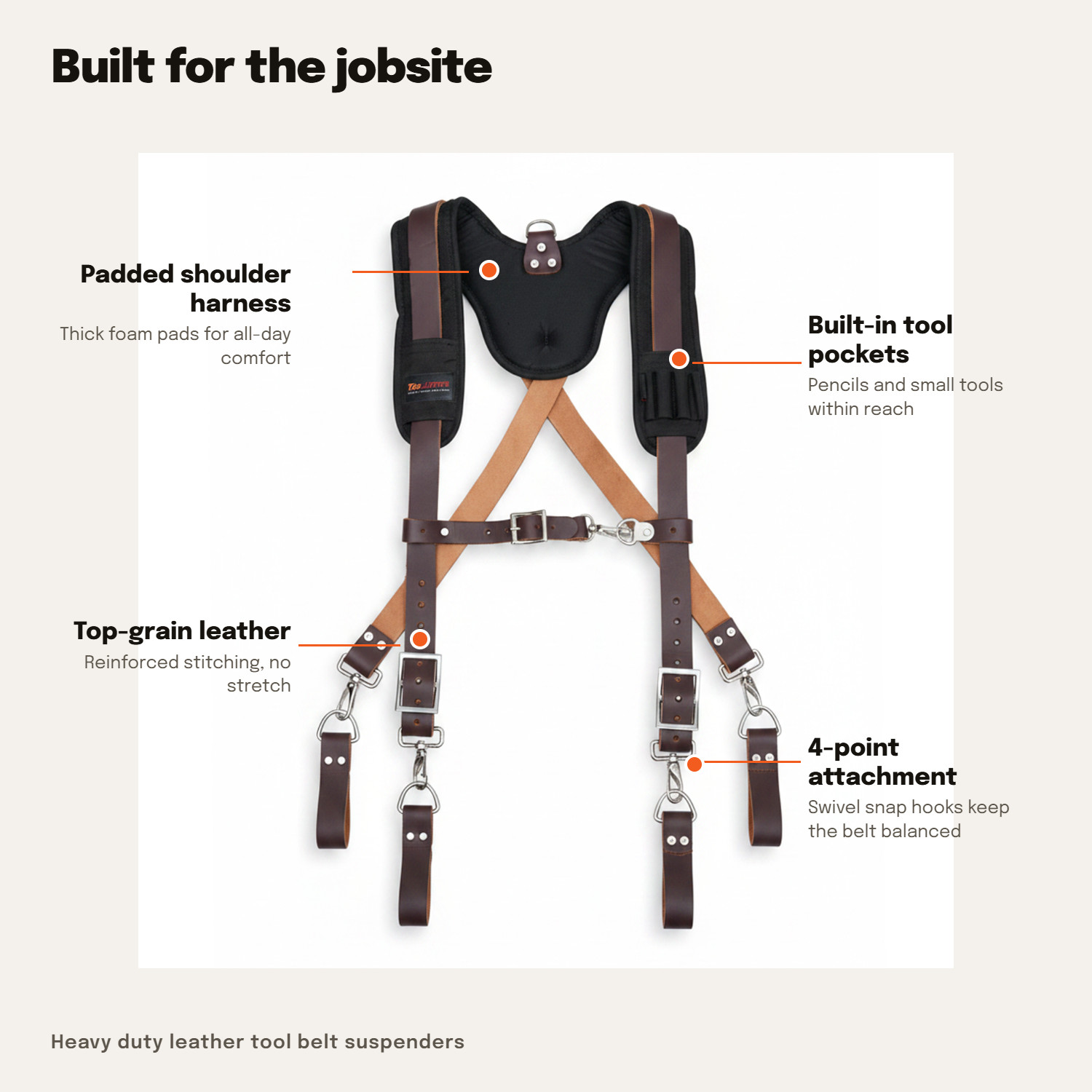 Leather Tool Belt Suspenders Padded Heavy Duty Work Harness Pockets Chest Strap