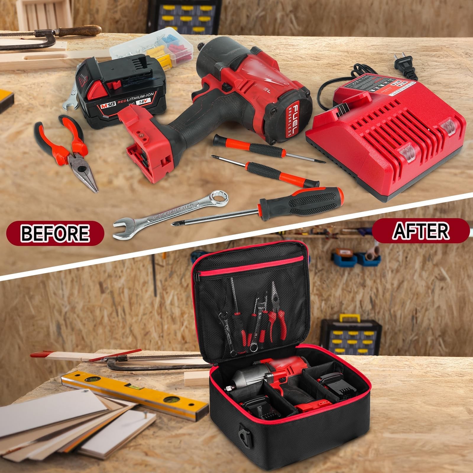 MRINCA Impact Wrench Case Compatible with 10.6 x 7 x 9.9 inches, Black red
