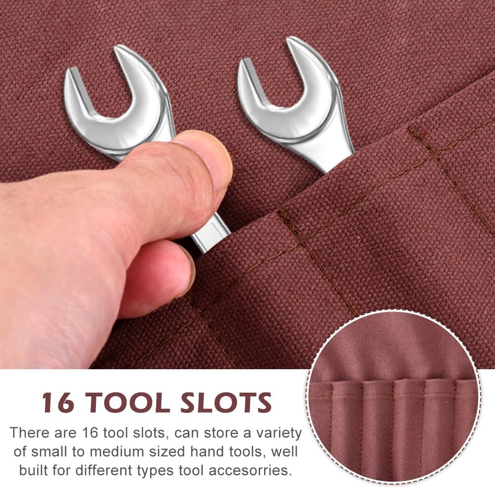 16 Pockets Wrench Roll Organizer Roll up Tool Bag Multi-Purpose Wrench Roll Po