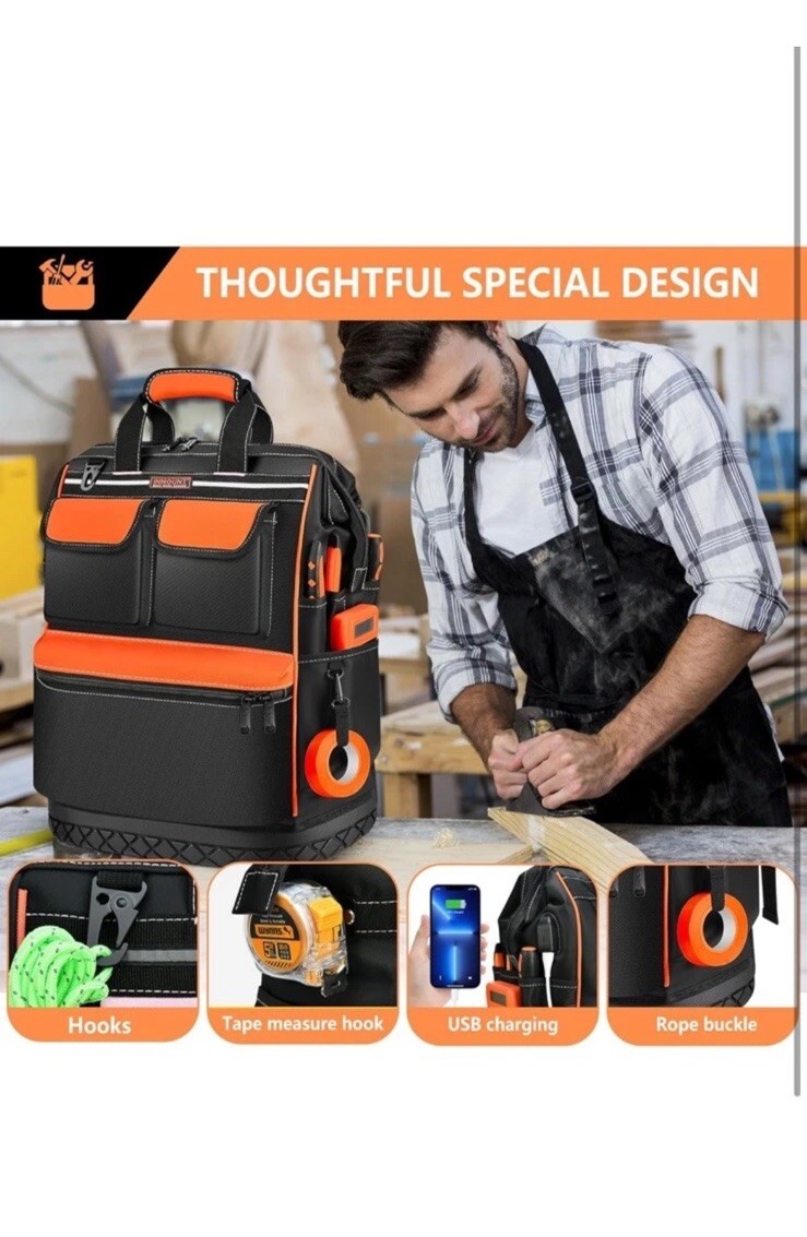 LOKASS Tool Bag Backpack, Heavy Duty Tool Backpacks with Combination Lock