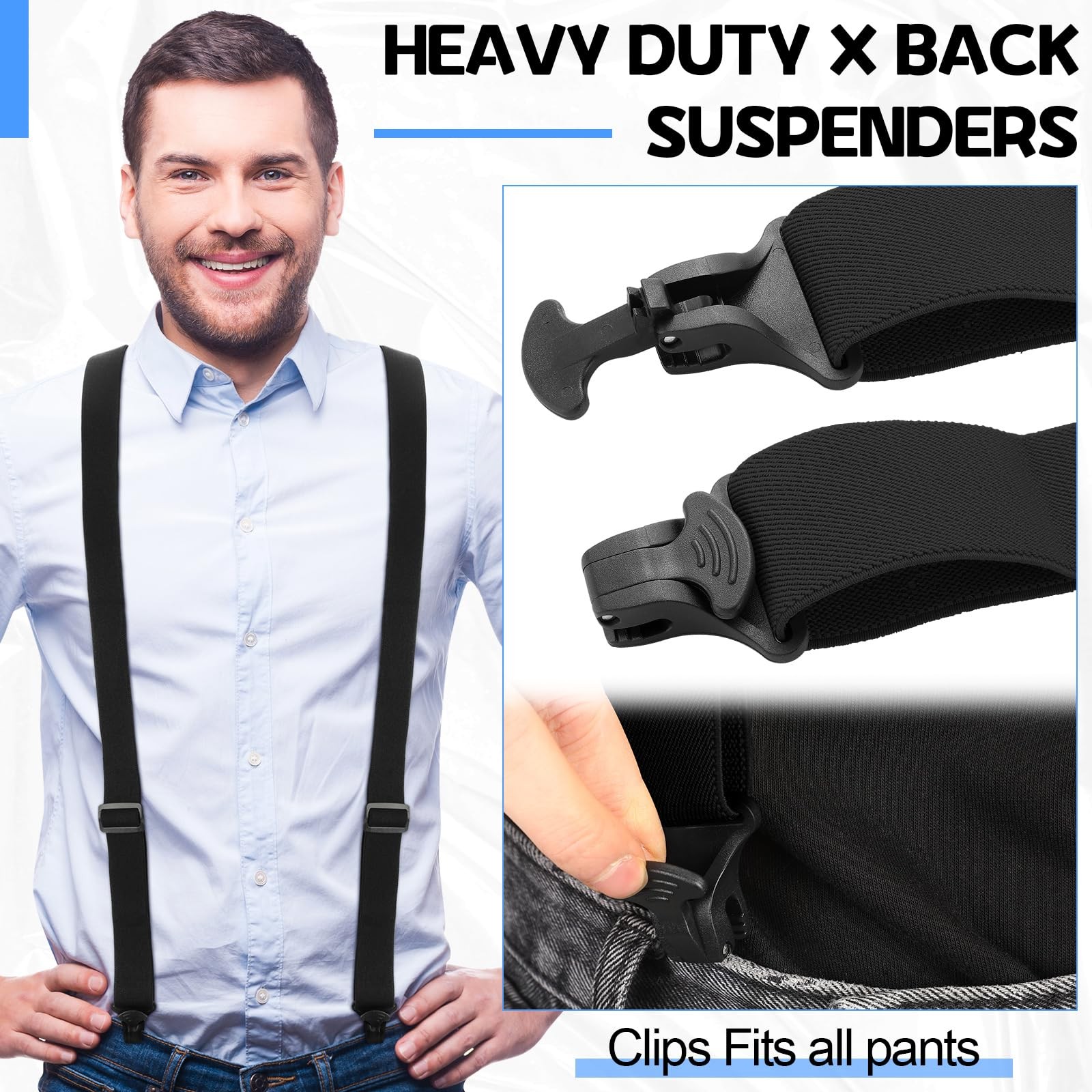 Janmercy X Back Hidden Suspender Heavy Duty Work 47.24 x 1.5 inches, Black