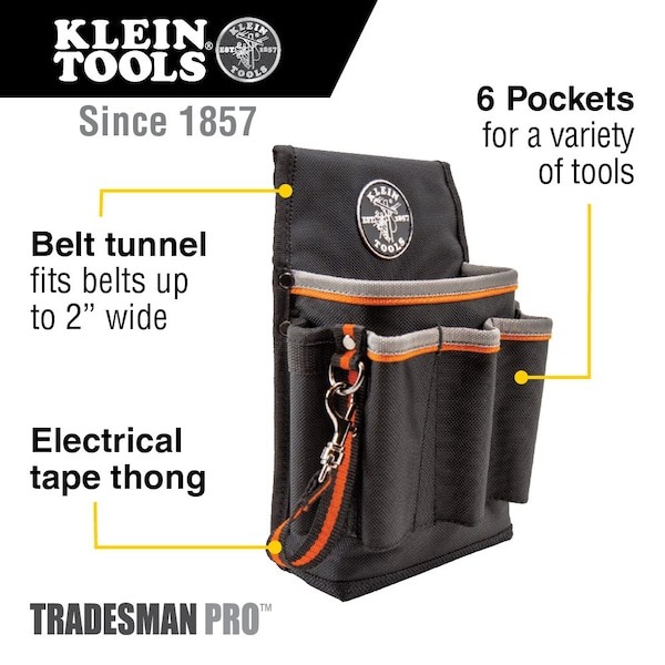 Klein Tools 5241 Black Ballistic Nylon 6 Pockets, 5241