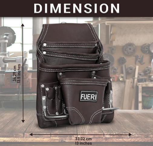 Leather Tool Pouch for carpenters 10 pockets Tool Belt Bag Electrician Framers