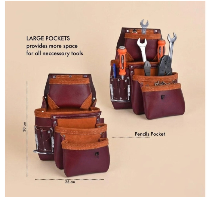 Heavy Duty Leather Carpenter Tool Belt 19 Pocket Electrician Tool Pouch