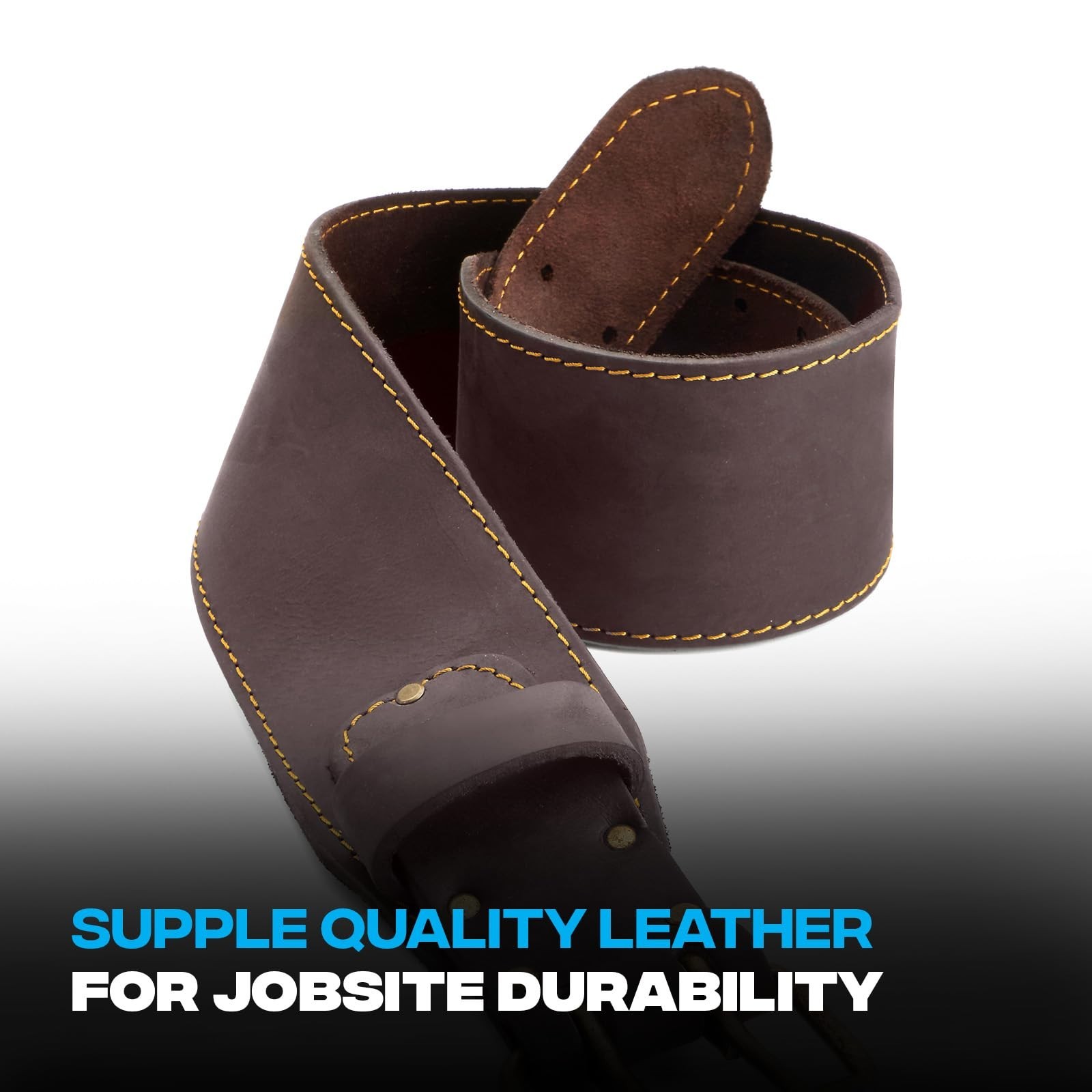 3″ Wide Full Grain Leather Tool Belt, Double Stitched, 27″-38″ Adjustable Length
