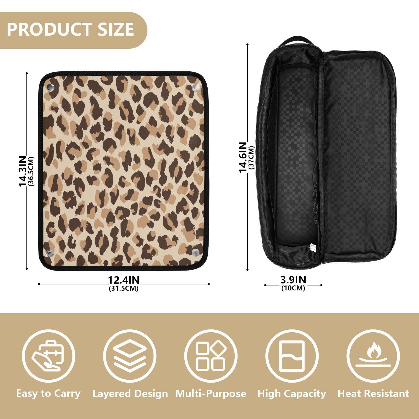ElliTarr Hair Tools Travel Bag with Heat Resistant Mat Leopard Print Brown
